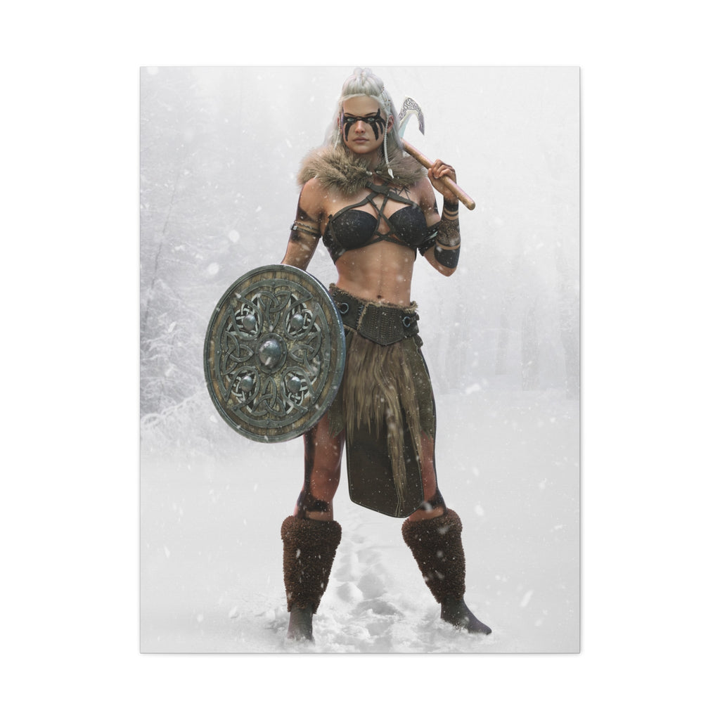 Viking Shieldmaiden Canvas Art – Warrior Woman Matte Stretched Print- No AI - Human created illustration art