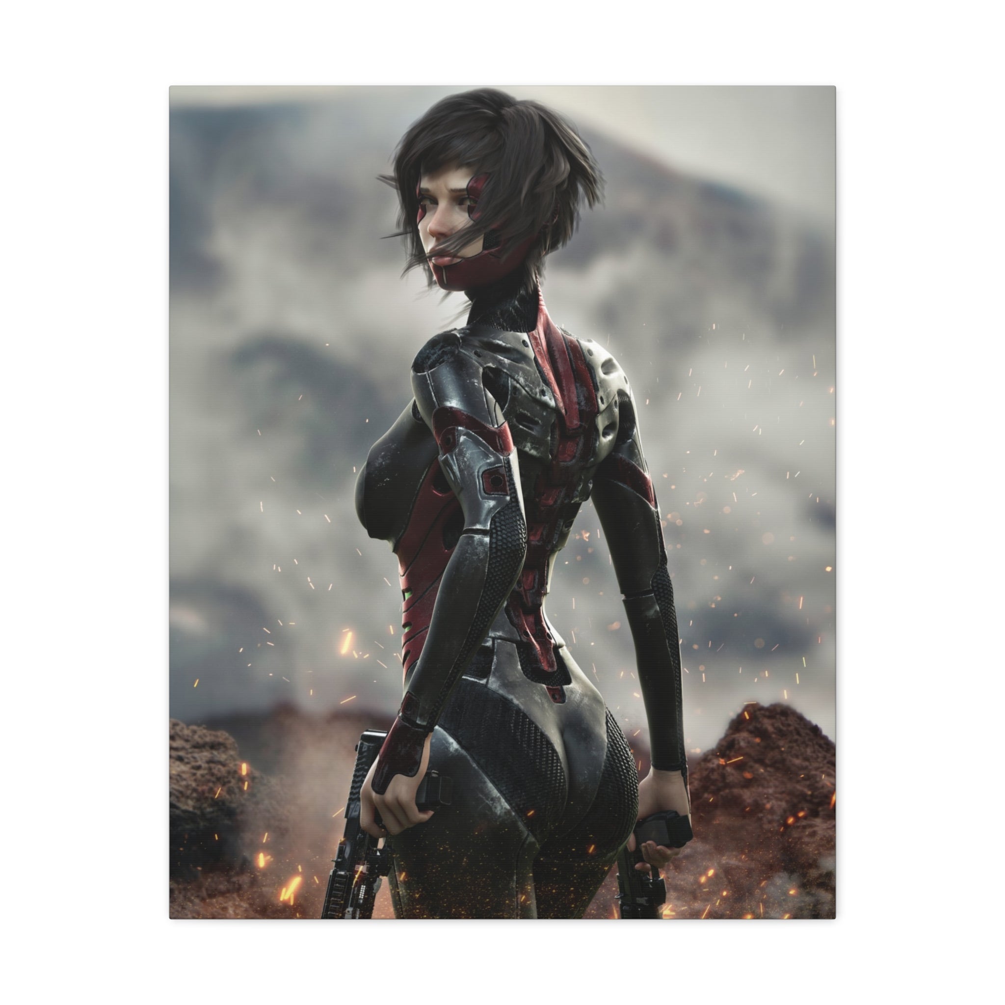 Sci‑Fi Warrior Matte Canvas Print — Futuristic Female Soldier Wall Art- No AI - Human created illustration art