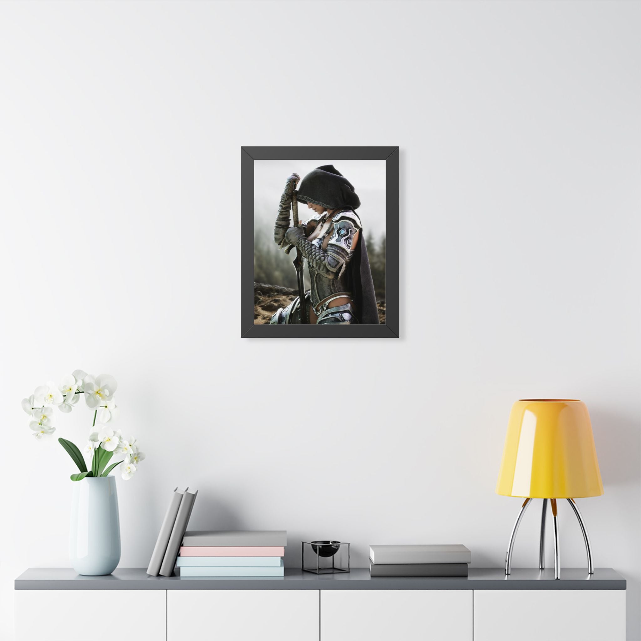 Framed Poster — Female Fantasy Warrior Artwork (Vertical) - No AI - Human created illustration art
