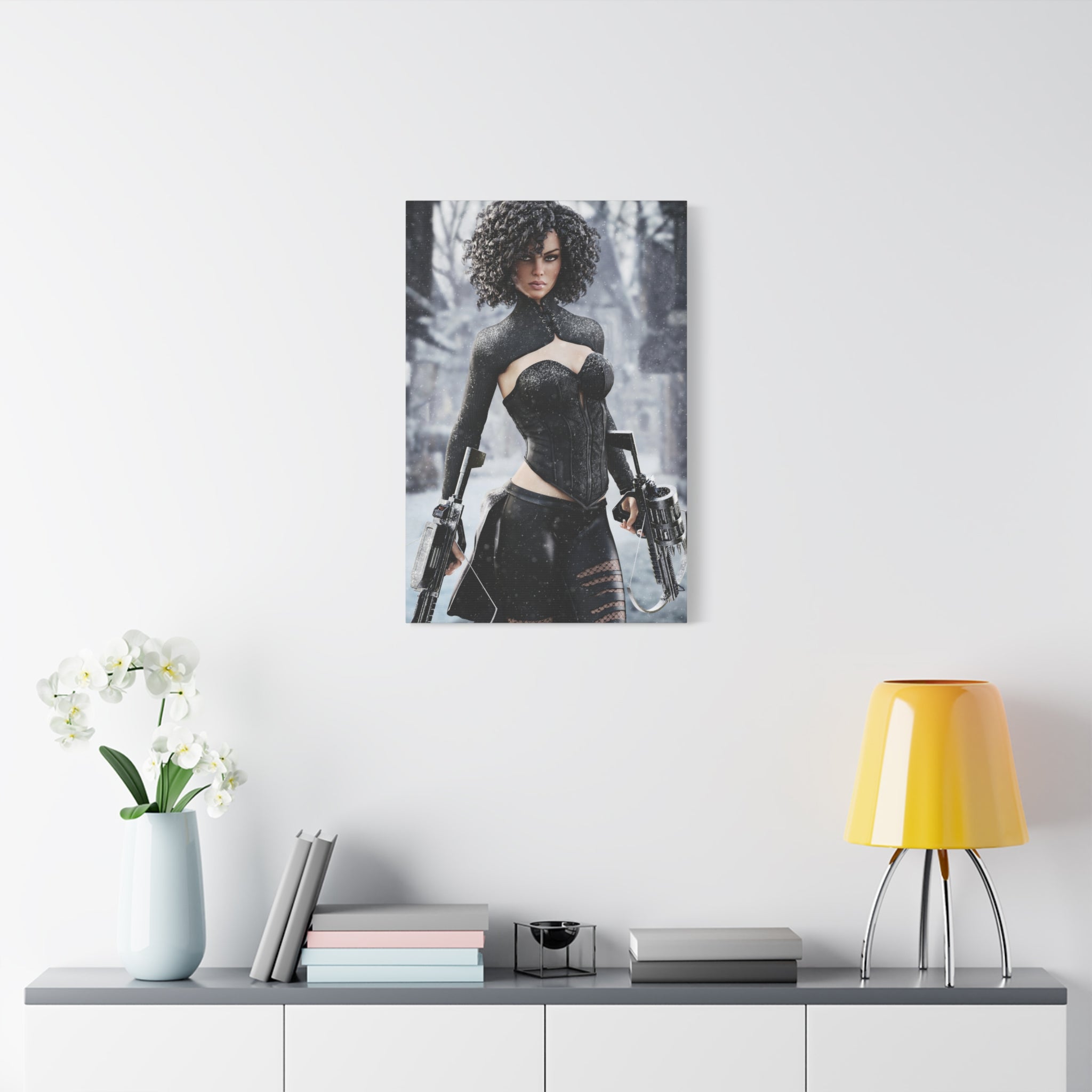 Matte Stretched Canvas - Dark Female huntress Warrior Art - No AI - Human generated illustration art
