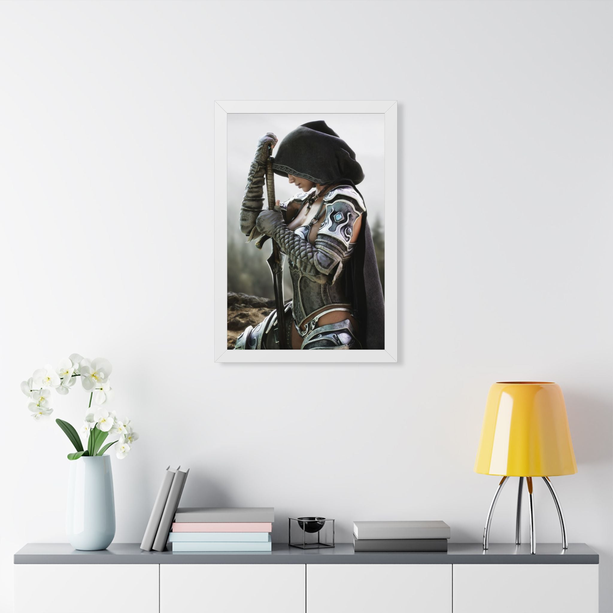 Framed Poster — Female Fantasy Warrior Artwork (Vertical) - No AI - Human created illustration art