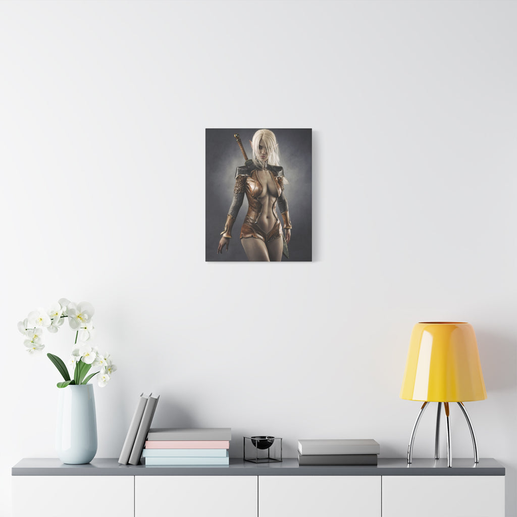 Fantasy Warrior Elf Canvas Print — Sexy Female Swordfighter Matte Stretched Art- No AI- Human created illuration art