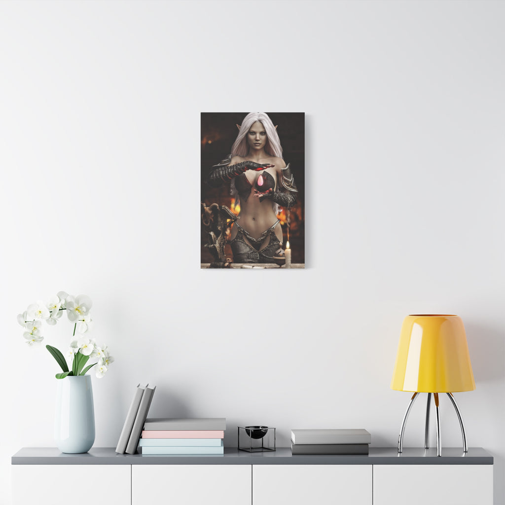 Dark Elf Sorceress Canvas Print — Fantasy Magic Wall Art- No AI- Human created illustration art