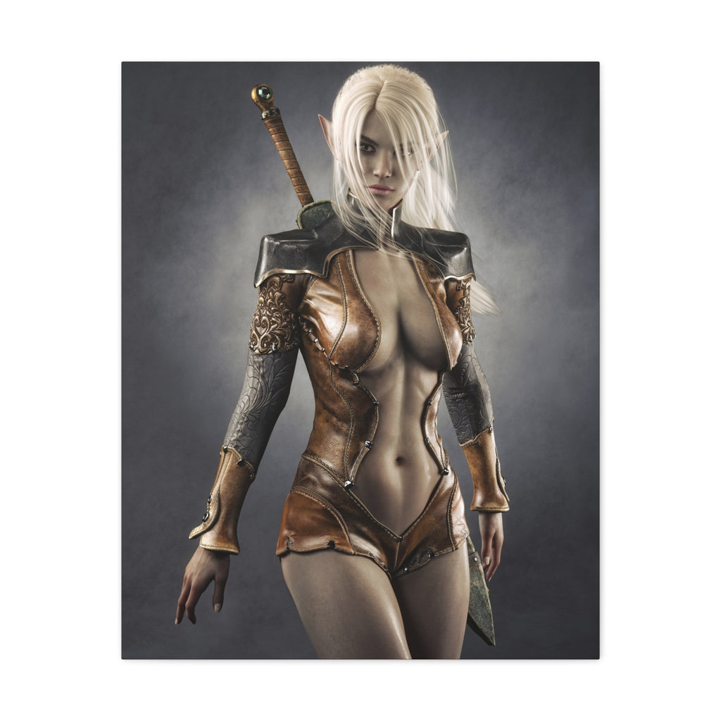 Fantasy Warrior Elf Canvas Print — Sexy Female Swordfighter Matte Stretched Art- No AI- Human created illuration art