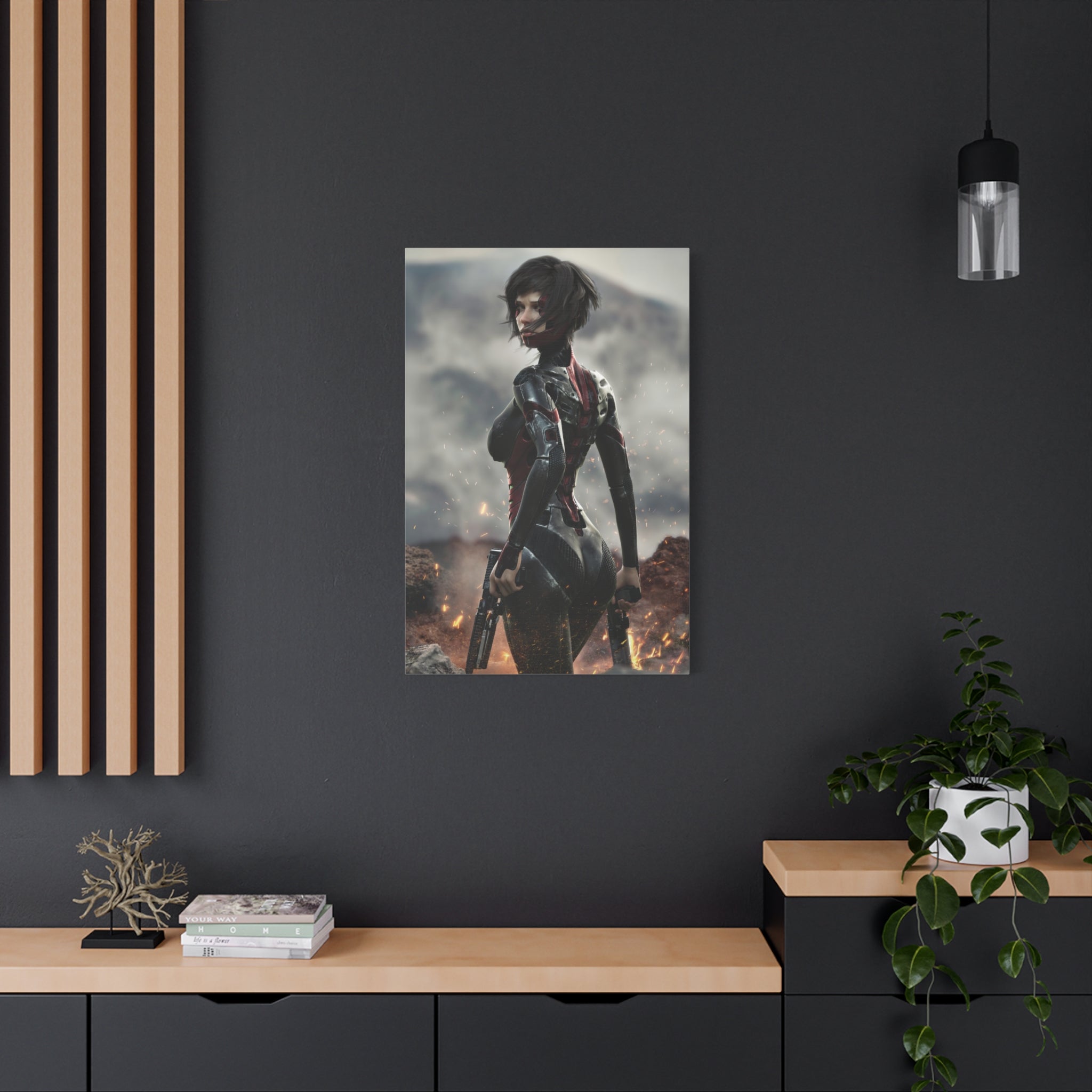 Sci‑Fi Warrior Matte Canvas Print — Futuristic Female Soldier Wall Art- No AI - Human created illustration art