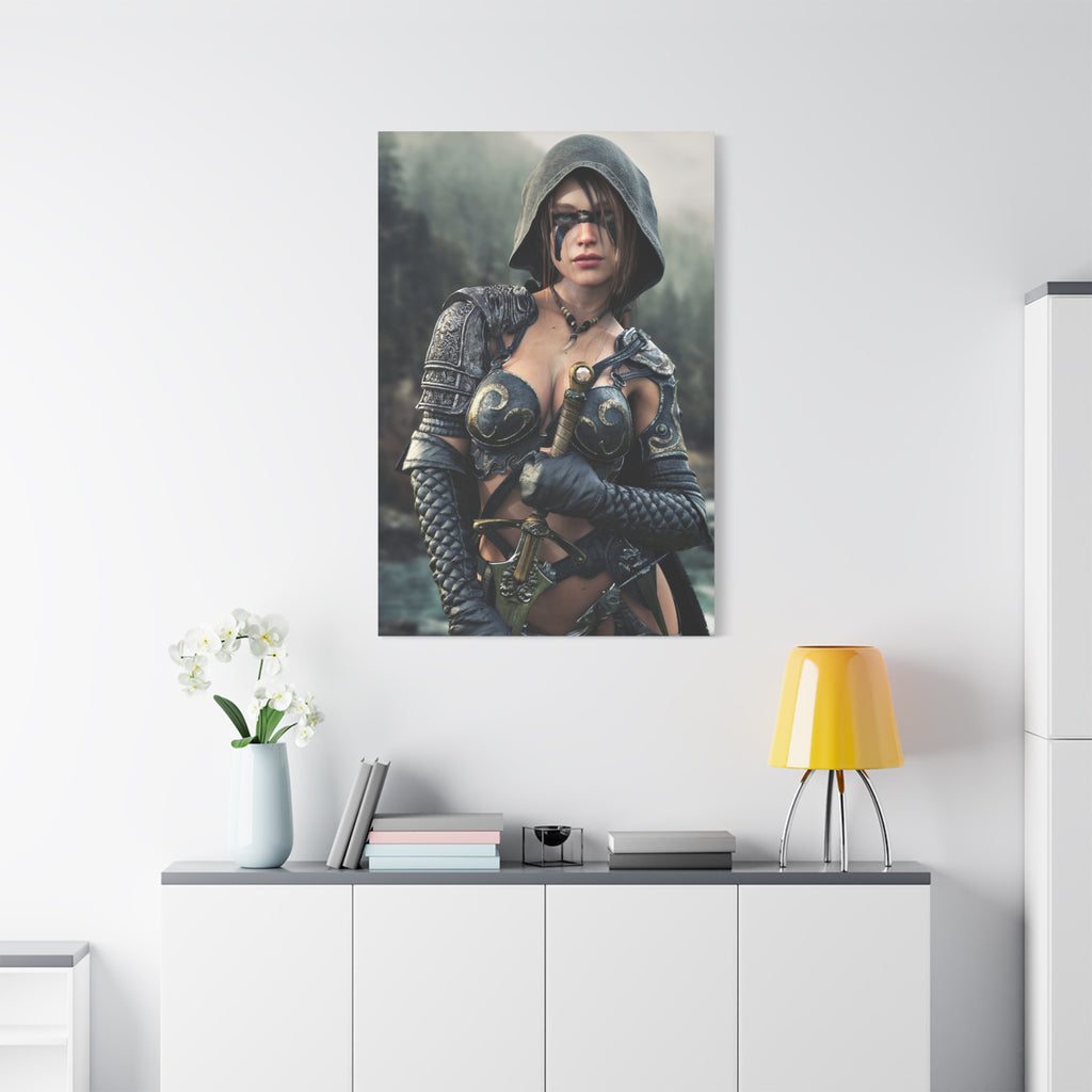 Fantasy Warrior Ranger Woman Matte Canvas Wall Art — Stretched 1.25"- No Ai- Human Created illustration art