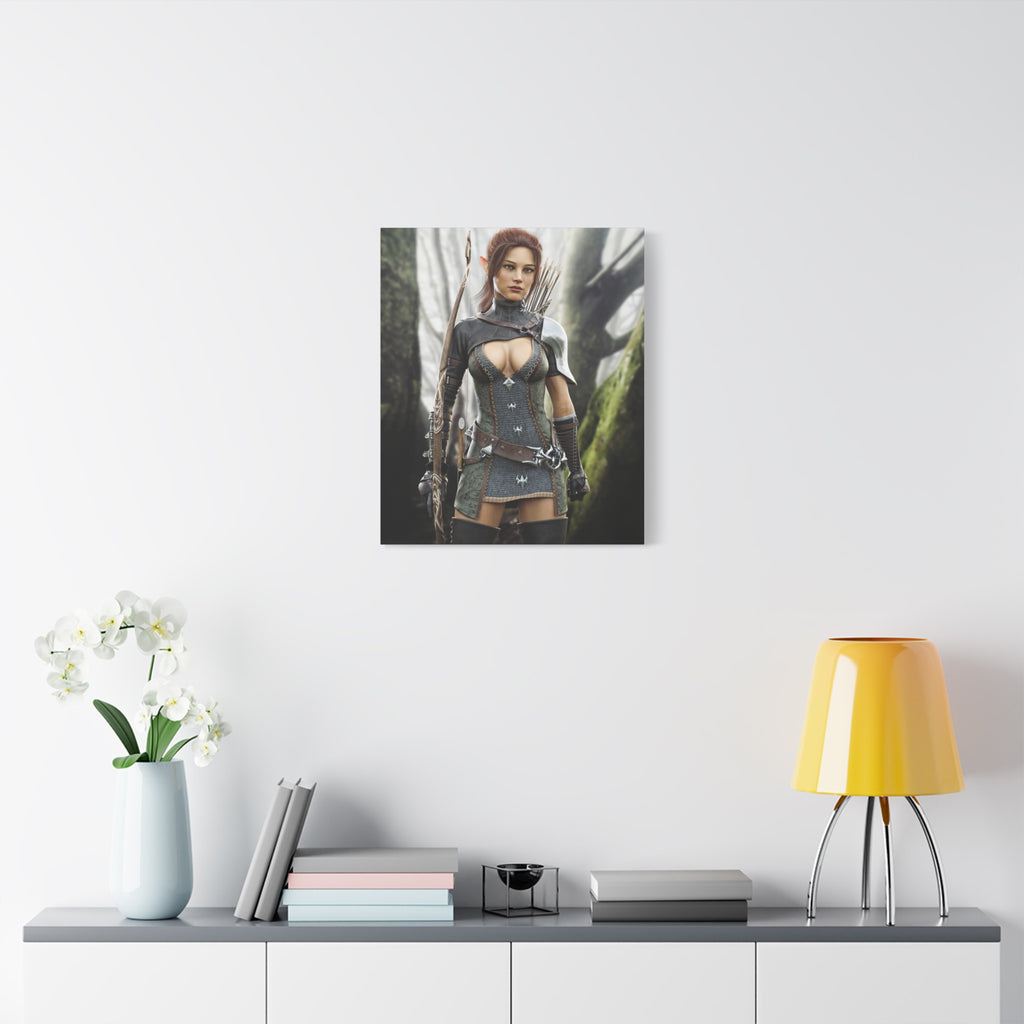 Fantasy Wood Elf Archer Warrior Canvas Print — Matte Stretched Wall Art - No Ai - human created illustration art
