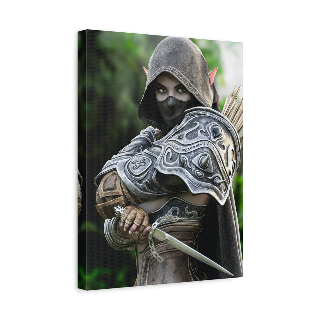 Elven Dark Elf Ranger Canvas Print — Fantasy Drow Archer Matte Stretched Wall Art