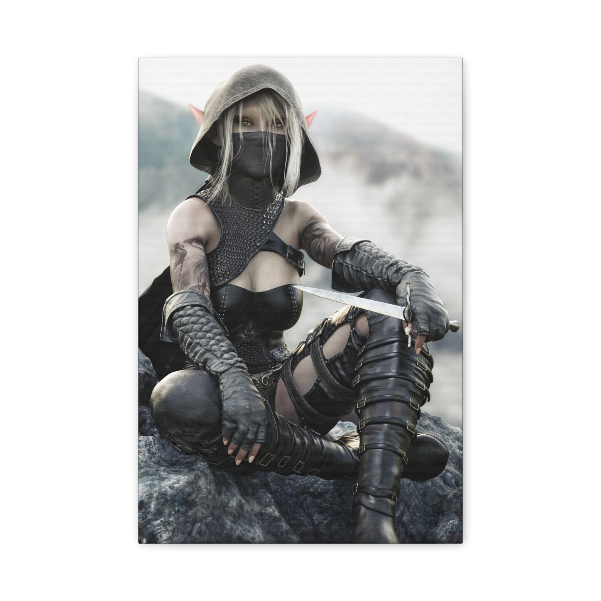 Rogue Elf Warrior Matte Canvas Print — Fantasy Assassin Wall Art- No AI - Human created illustration art