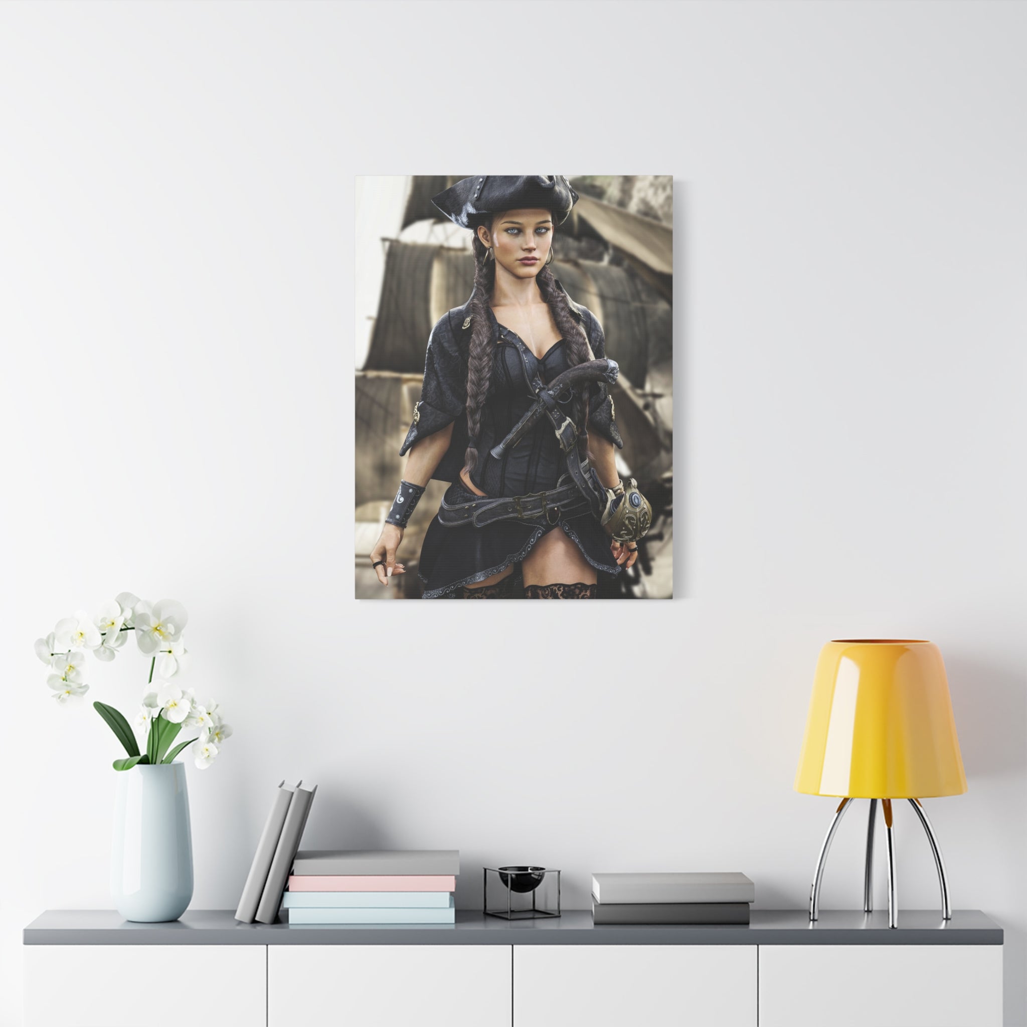 Pirate Captain Woman Matte Canvas Print — Stretched Wall Art - No AI - Human created illustration art