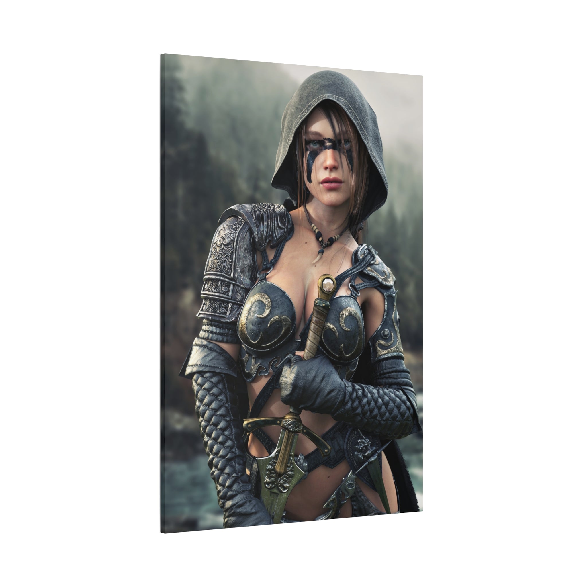 Fantasy Warrior Ranger Woman Matte Canvas Wall Art — Stretched 1.25"- No Ai- Human Created illustration art