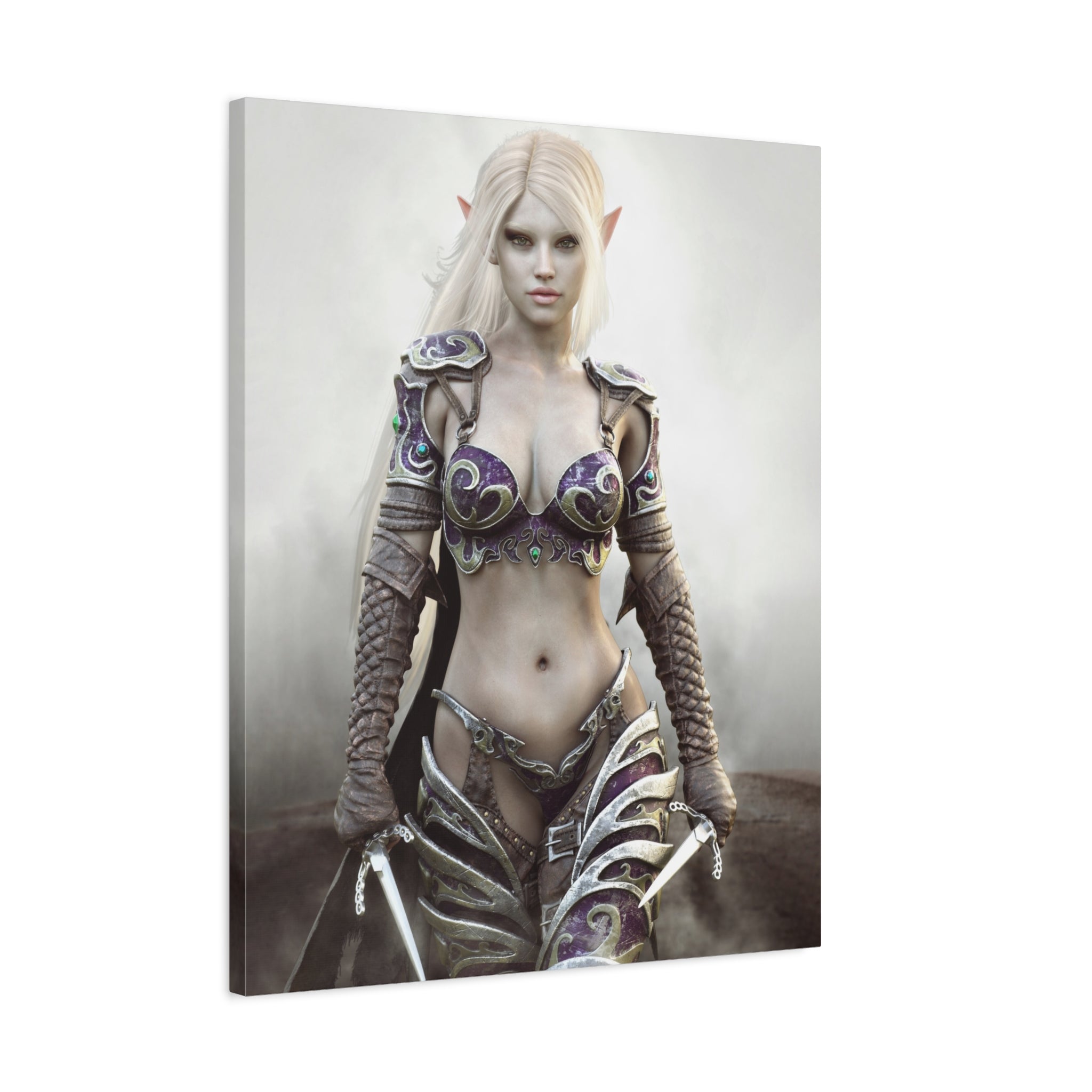 Dark Elf Warrior Fantasy Canvas Print — Matte Stretched Wall Art - No AI- Human created illustration art
