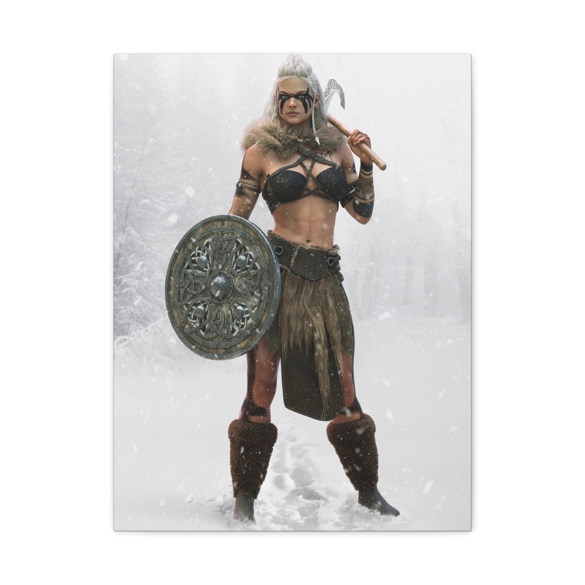 Viking Shieldmaiden Canvas Art – Warrior Woman Matte Stretched Print- No AI - Human created illustration art