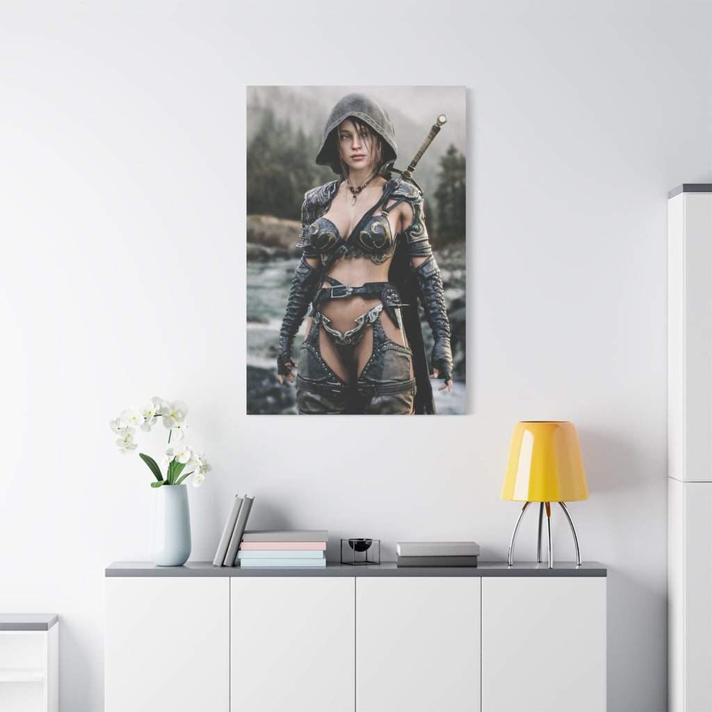 Female Warrior Ranger Fantasy Canvas Print - Matte Stretched Wall Art - No AI - Human created illustration art