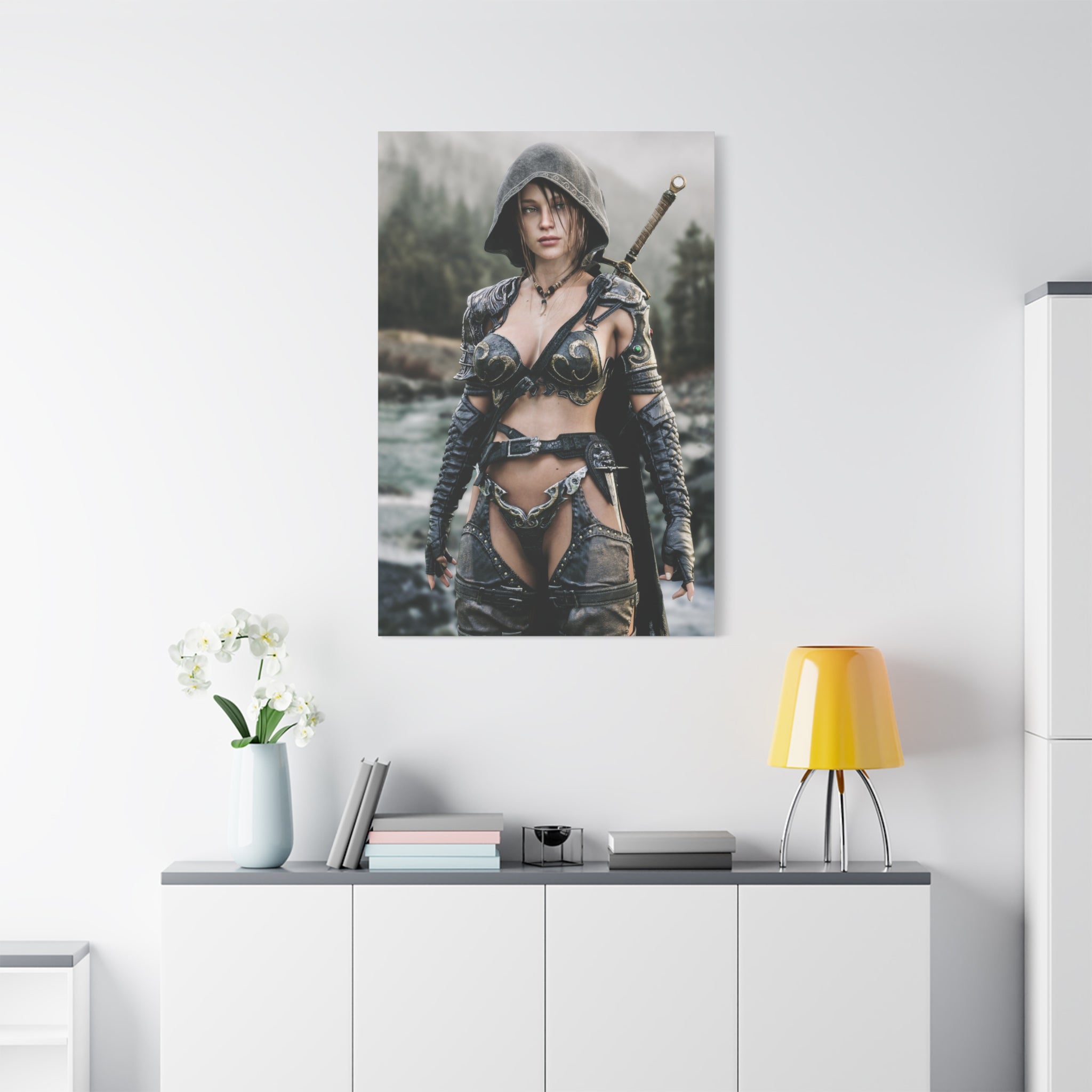 Female Warrior Ranger Fantasy Canvas Print - Matte Stretched Wall Art - No AI - Human created illustration art