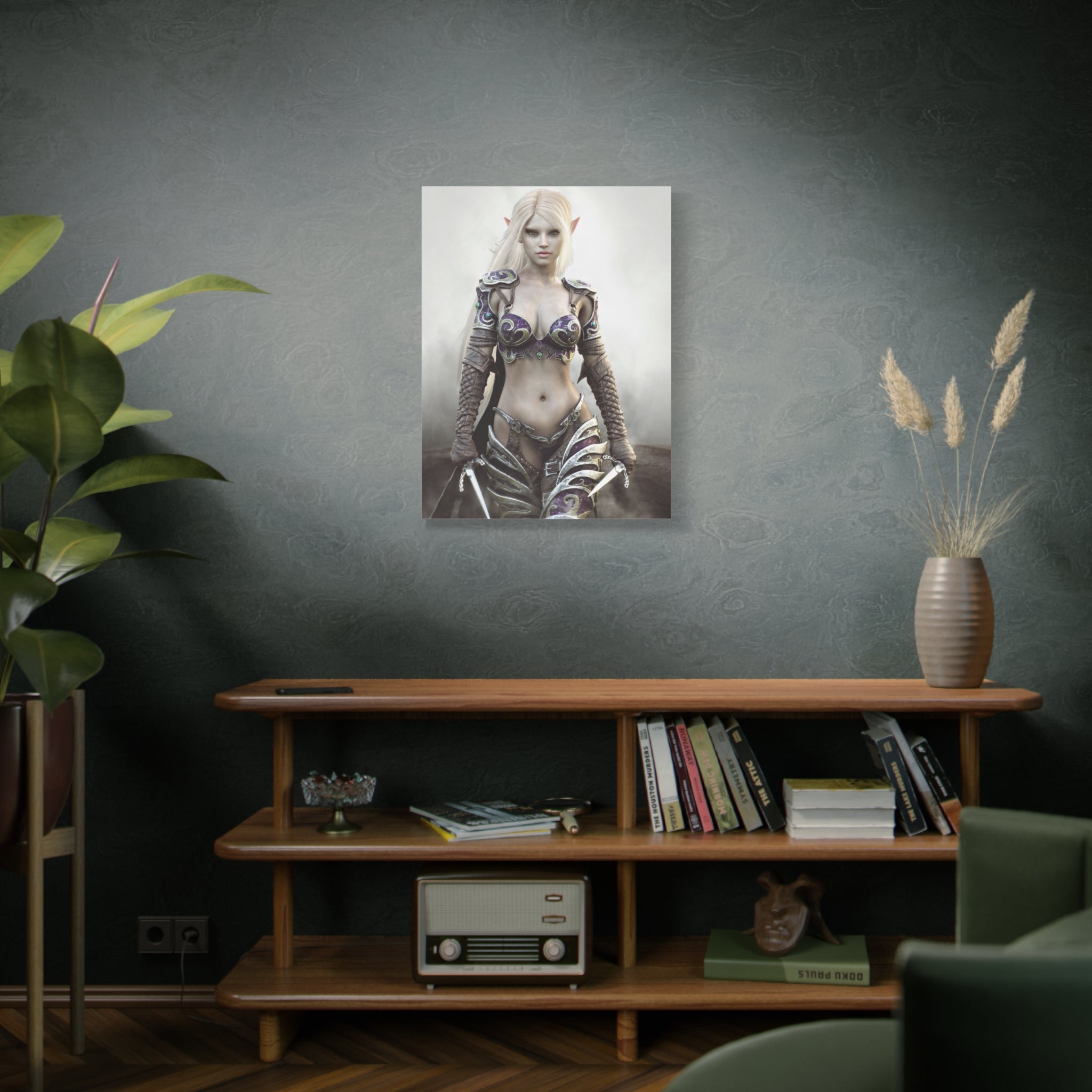 Dark Elf Warrior Fantasy Canvas Print — Matte Stretched Wall Art - No AI- Human created illustration art