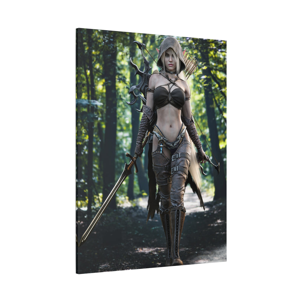 Fantasy Archer Warrior Canvas Print — Female Ranger Wall Art (Matte Stretched) - No Ai - Human created illustration art