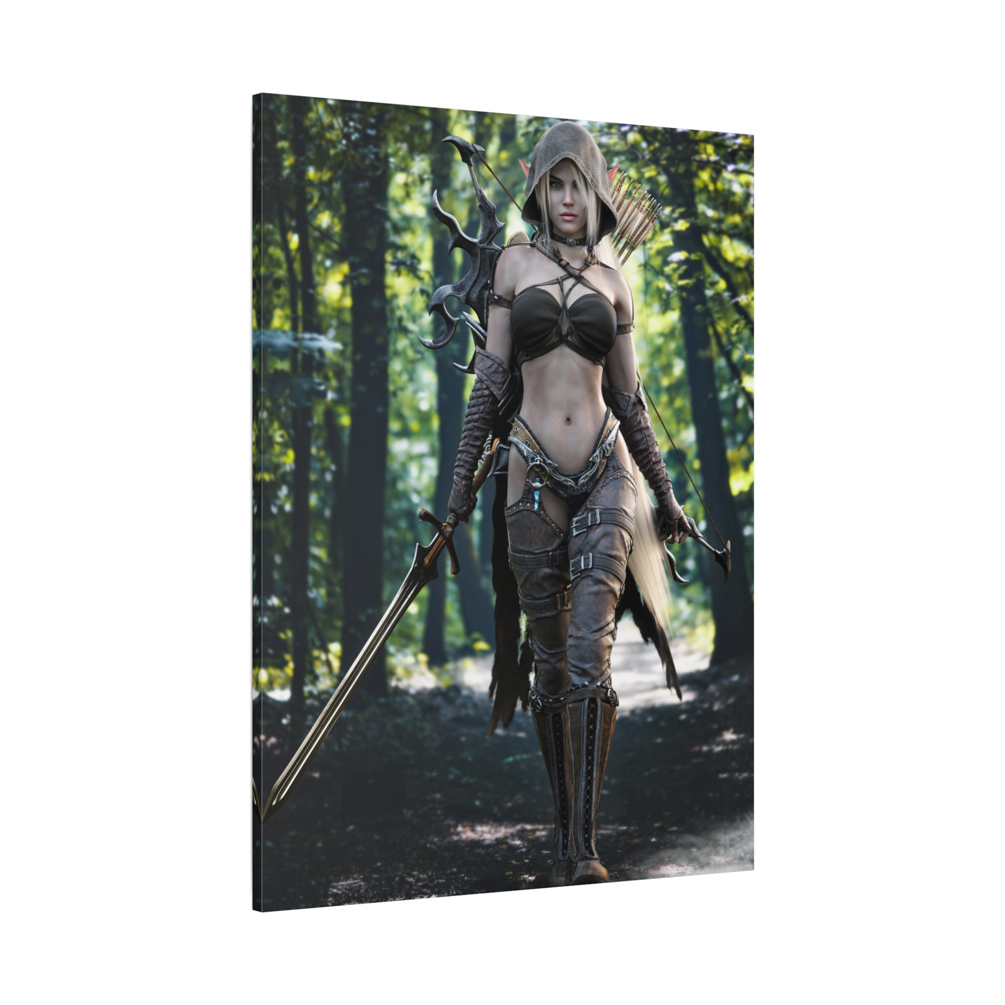 Fantasy Archer Warrior Canvas Print — Female Ranger Wall Art (Matte Stretched) - No Ai - Human created illustration art