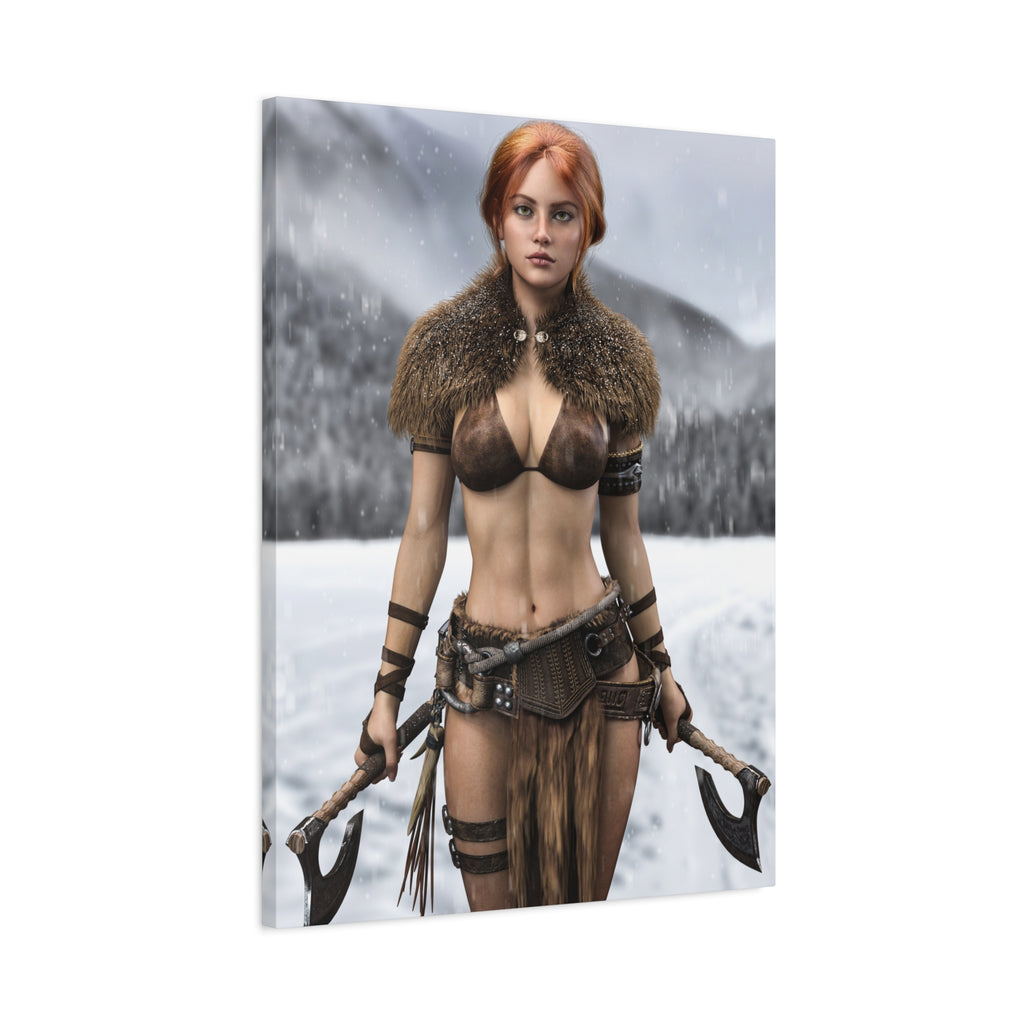 Viking Shieldmaiden Canvas Print — Matte Stretched Wall Art- No AI - Human created illustration art