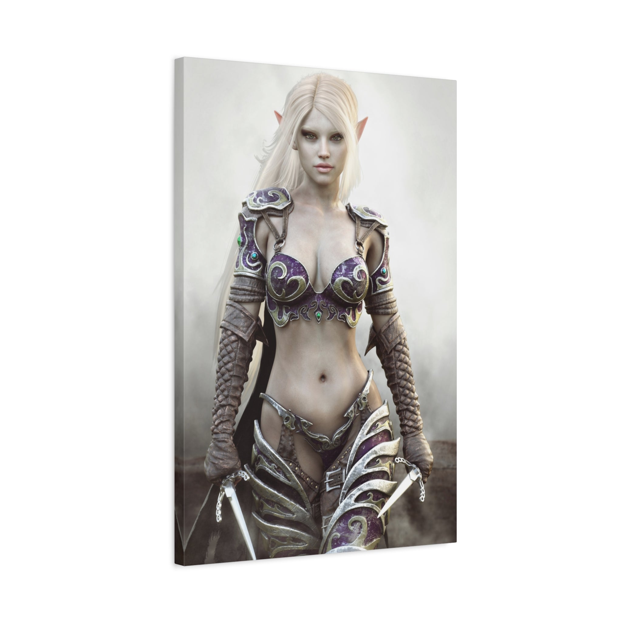 Dark Elf Warrior Fantasy Canvas Print — Matte Stretched Wall Art - No AI- Human created illustration art