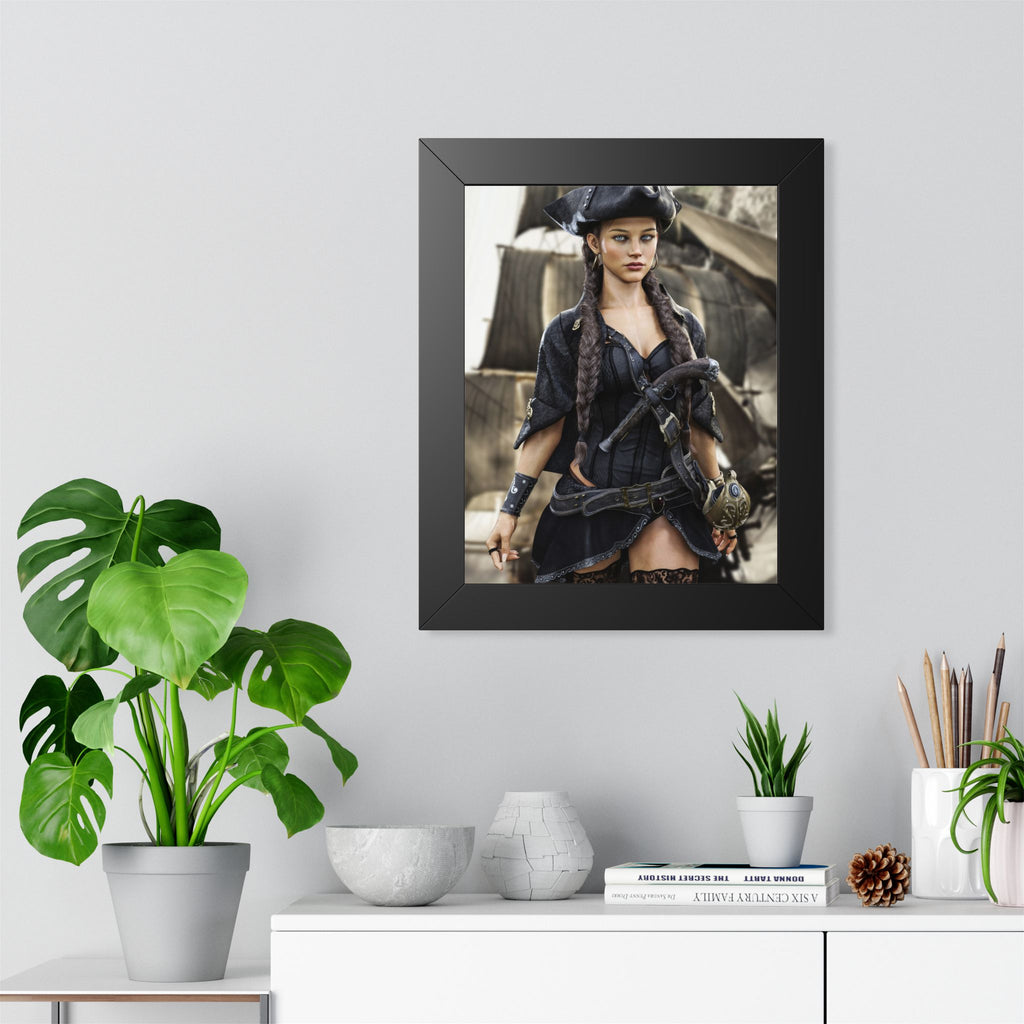 Pirate Captain Portrait Framed Poster — Sexy Pirate Wall Art - No AI - Human created illustration art