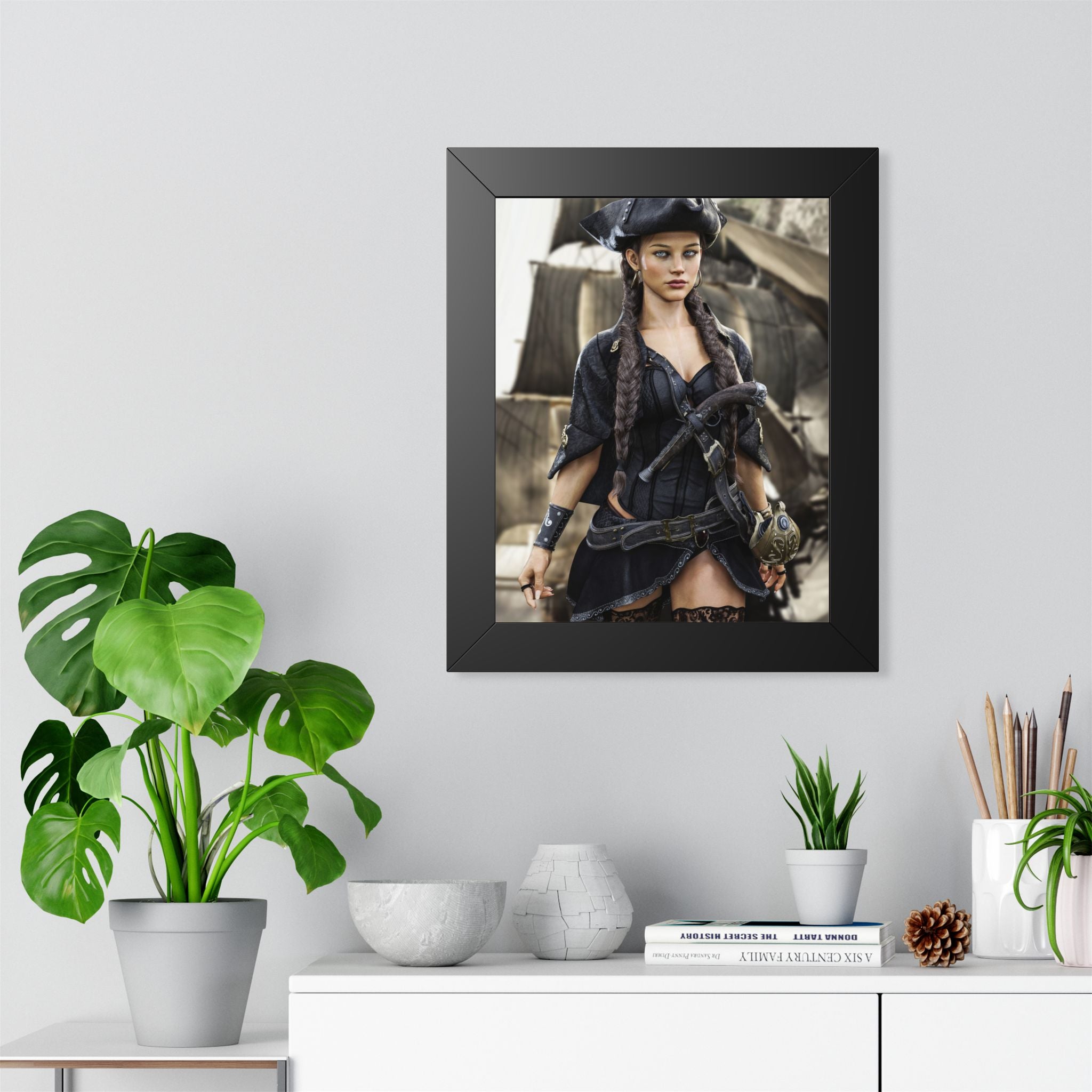 Pirate Captain Portrait Framed Poster — Sexy Pirate Wall Art - No AI - Human created illustration art