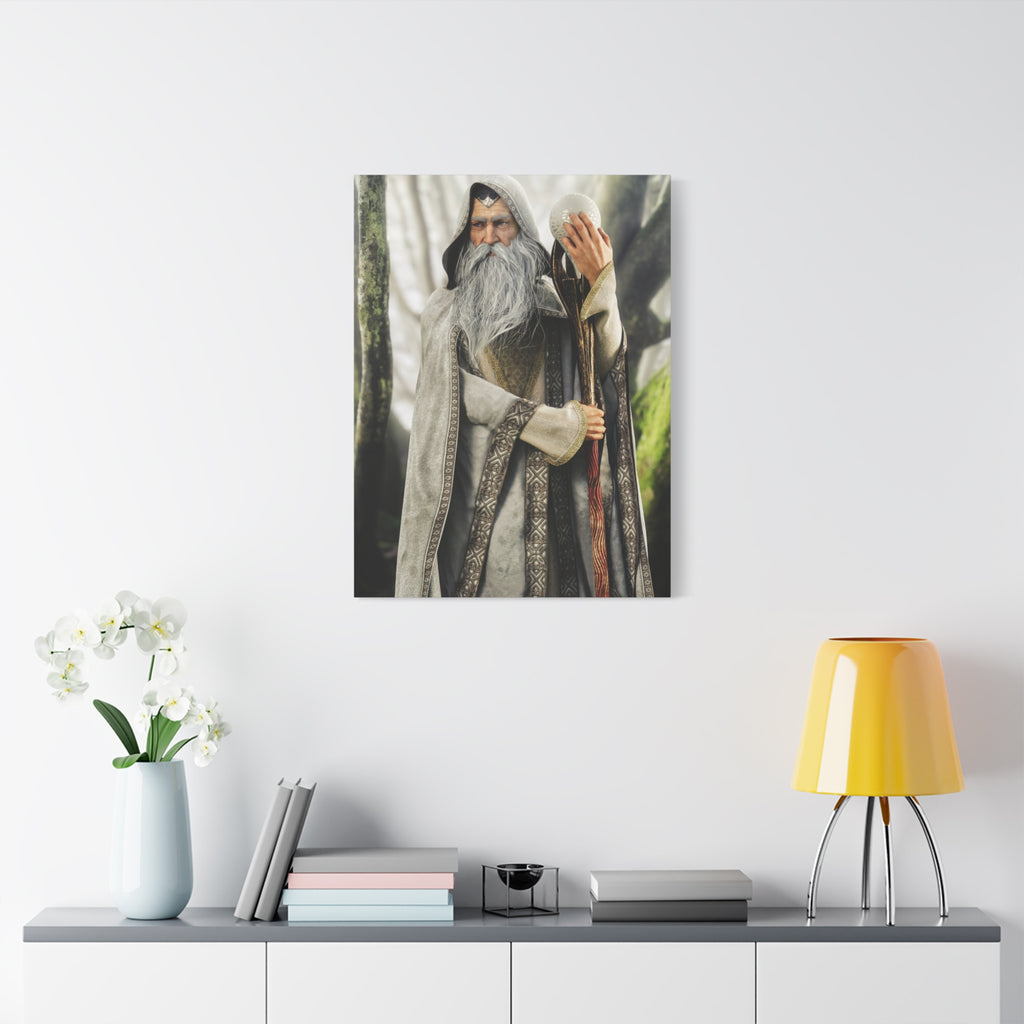 Wizard Portrait Matte Canvas Wall Art - Fantasy Sorcerer Stretched Canvas- No AI - Human created illustration art