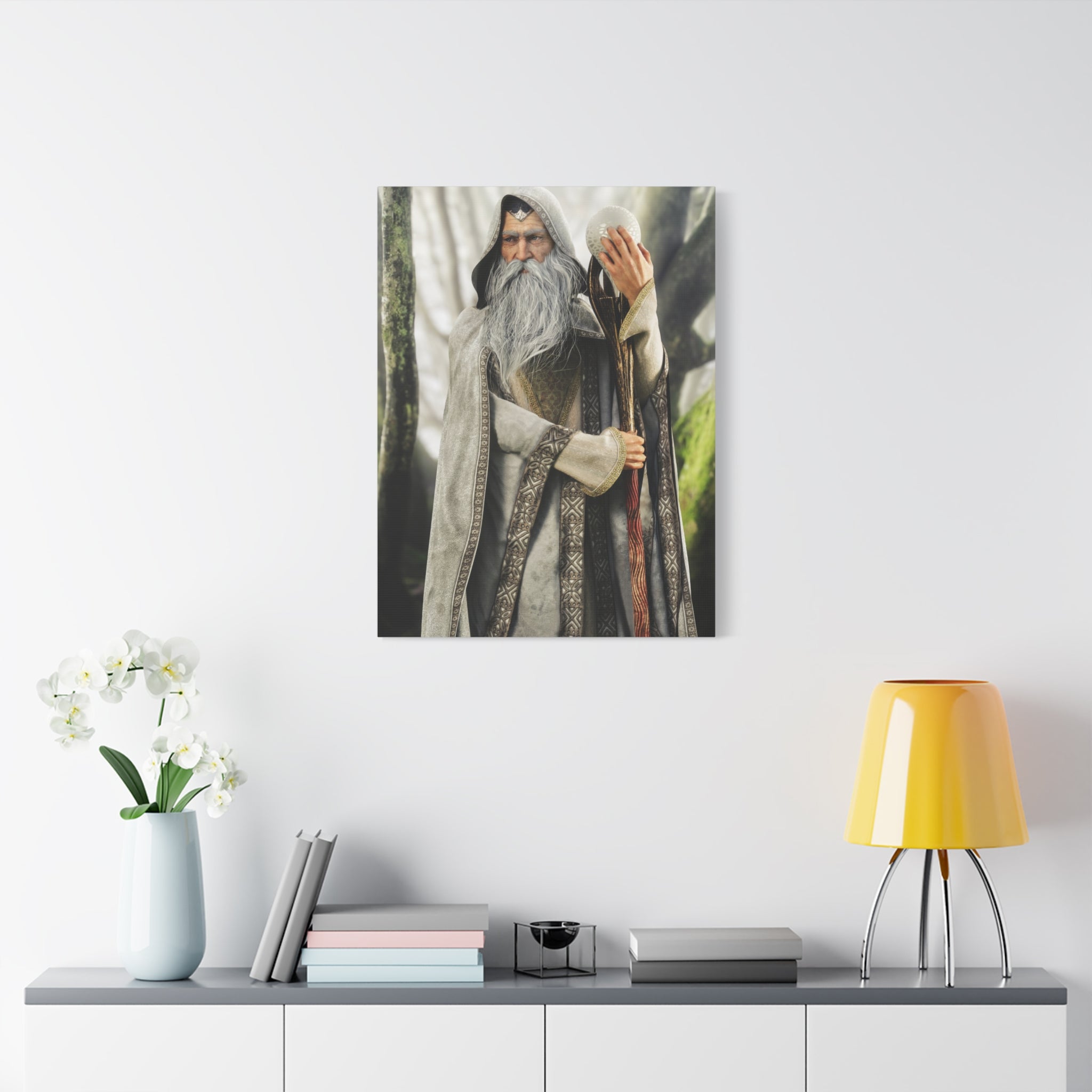 Wizard Portrait Matte Canvas Wall Art - Fantasy Sorcerer Stretched Canvas- No AI - Human created illustration art