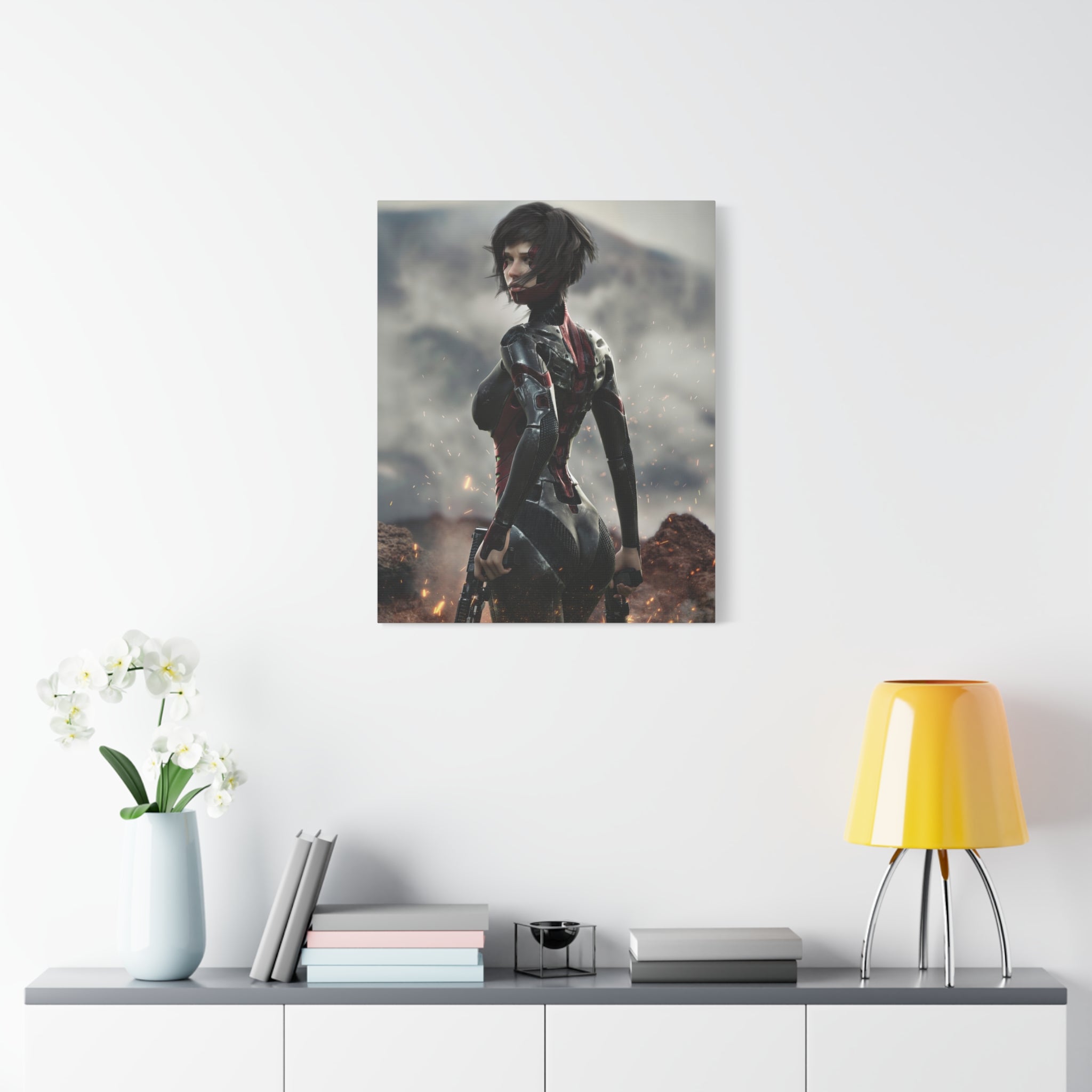 Sci‑Fi Warrior Matte Canvas Print — Futuristic Female Soldier Wall Art- No AI - Human created illustration art