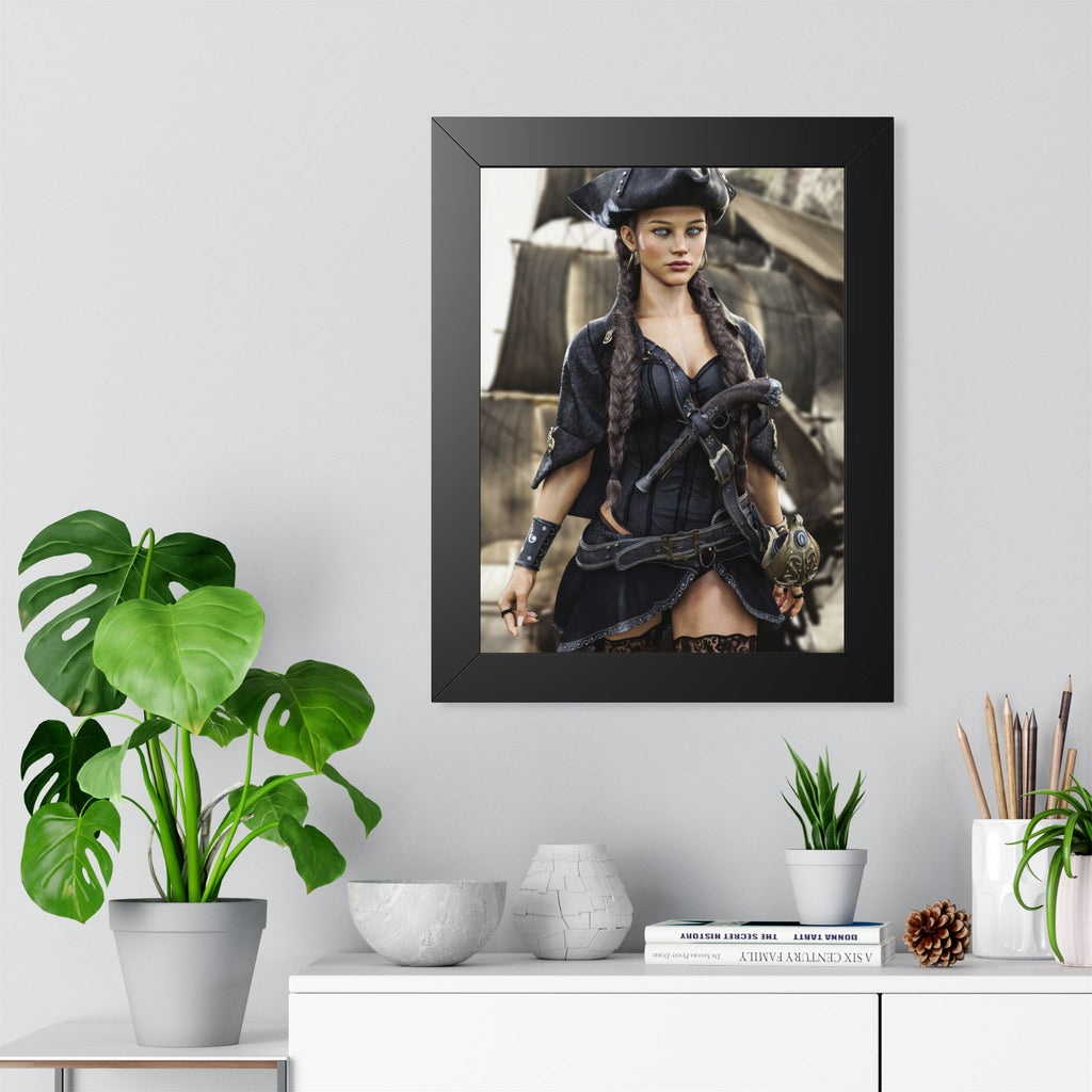 Pirate Captain Portrait Framed Poster — Sexy Pirate Wall Art - No AI - Human created illustration art