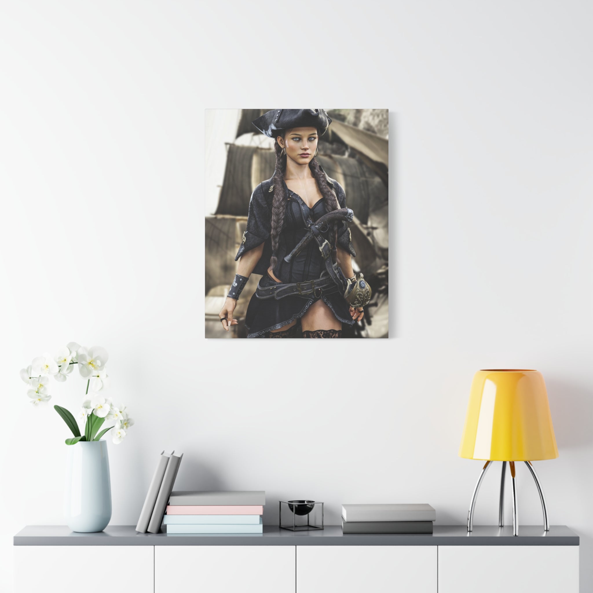 Pirate Captain Woman Matte Canvas Print — Stretched Wall Art - No AI - Human created illustration art