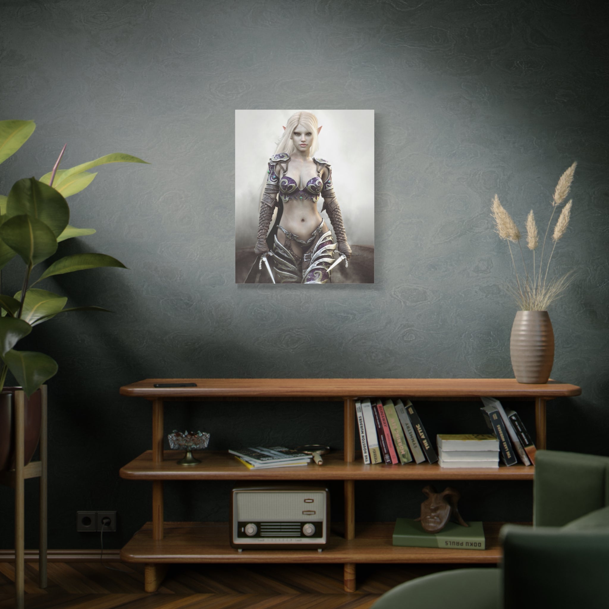 Dark Elf Warrior Fantasy Canvas Print — Matte Stretched Wall Art - No AI- Human created illustration art