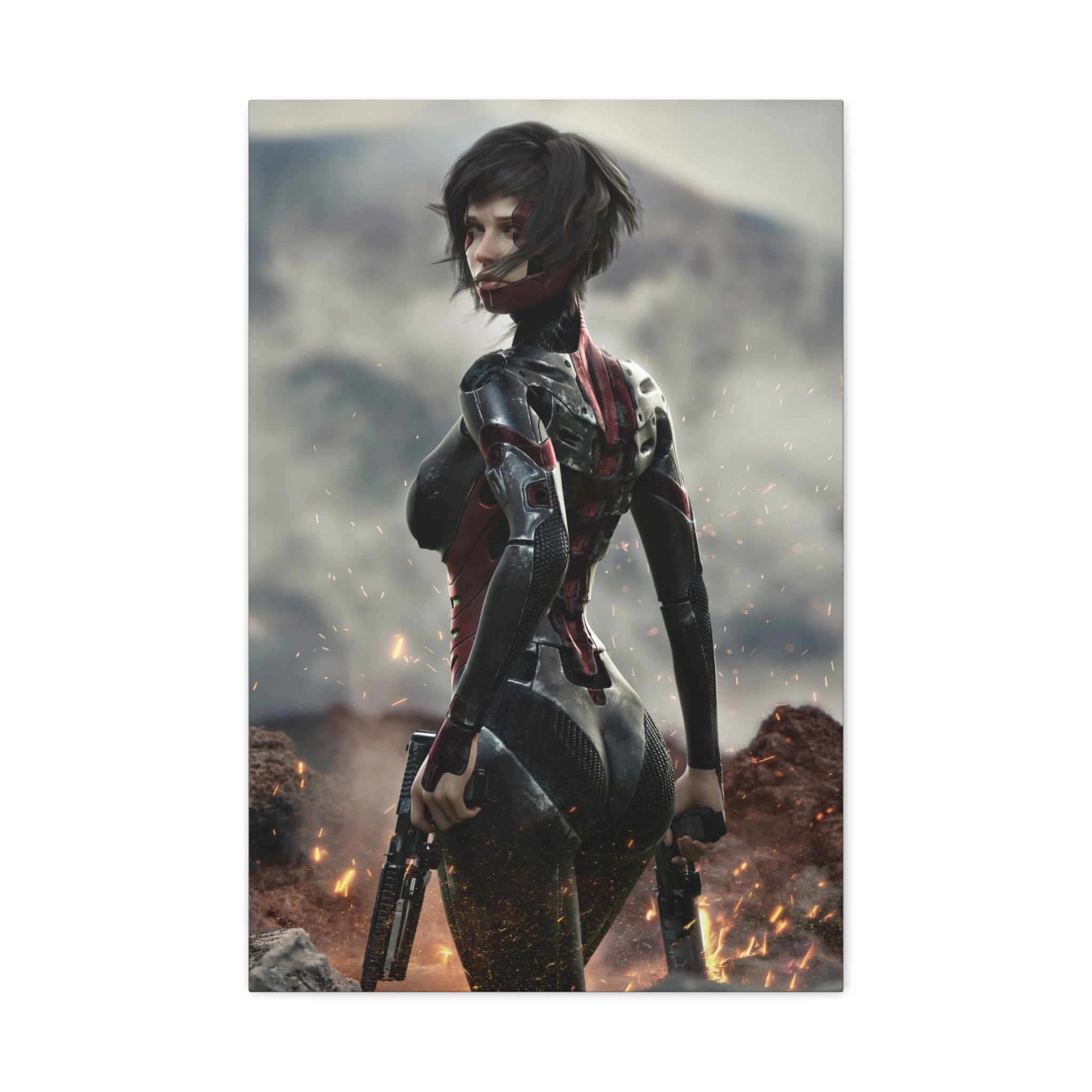Sci‑Fi Warrior Matte Canvas Print — Futuristic Female Soldier Wall Art- No AI - Human created illustration art