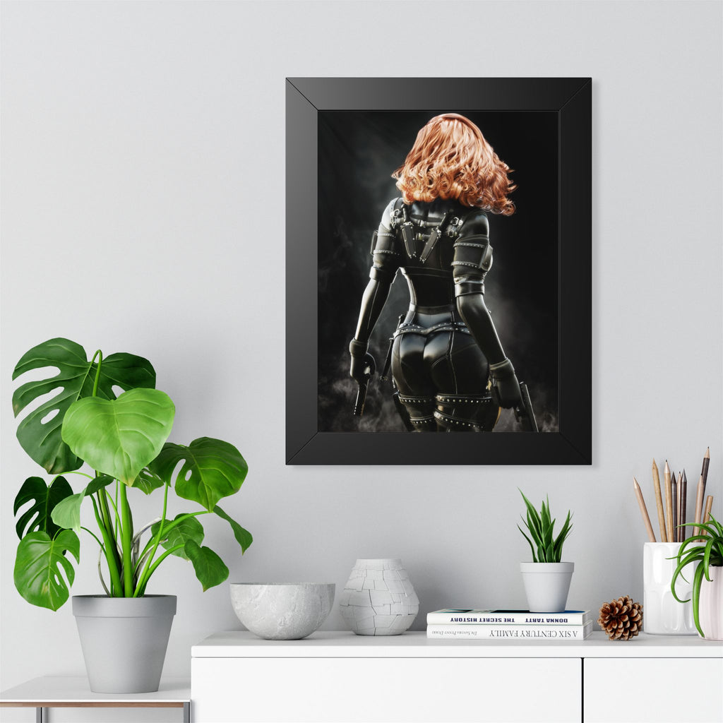 Black Widow-Inspired Framed Poster — Female Superhero Art Print (Vertical) - No AI- human created illustration art