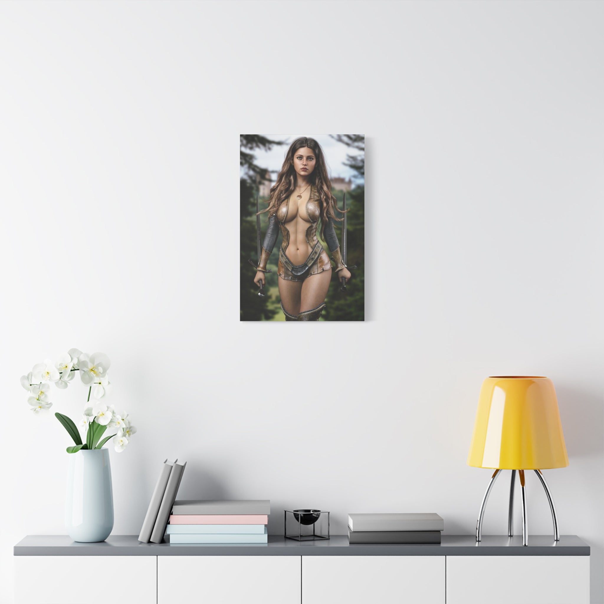 Fantasy Warrior Woman Matte Canvas Print — Stretched Gallery-Wrap Wall Art- No AI - Human created illustration art