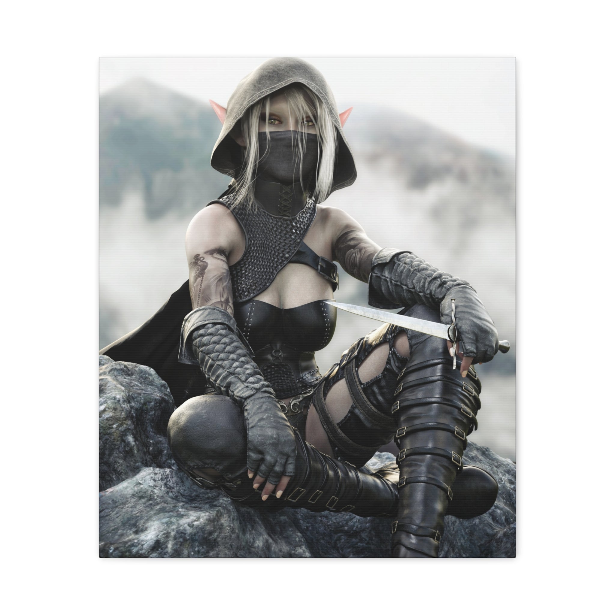 Rogue Elf Warrior Matte Canvas Print — Fantasy Assassin Wall Art- No AI - Human created illustration art