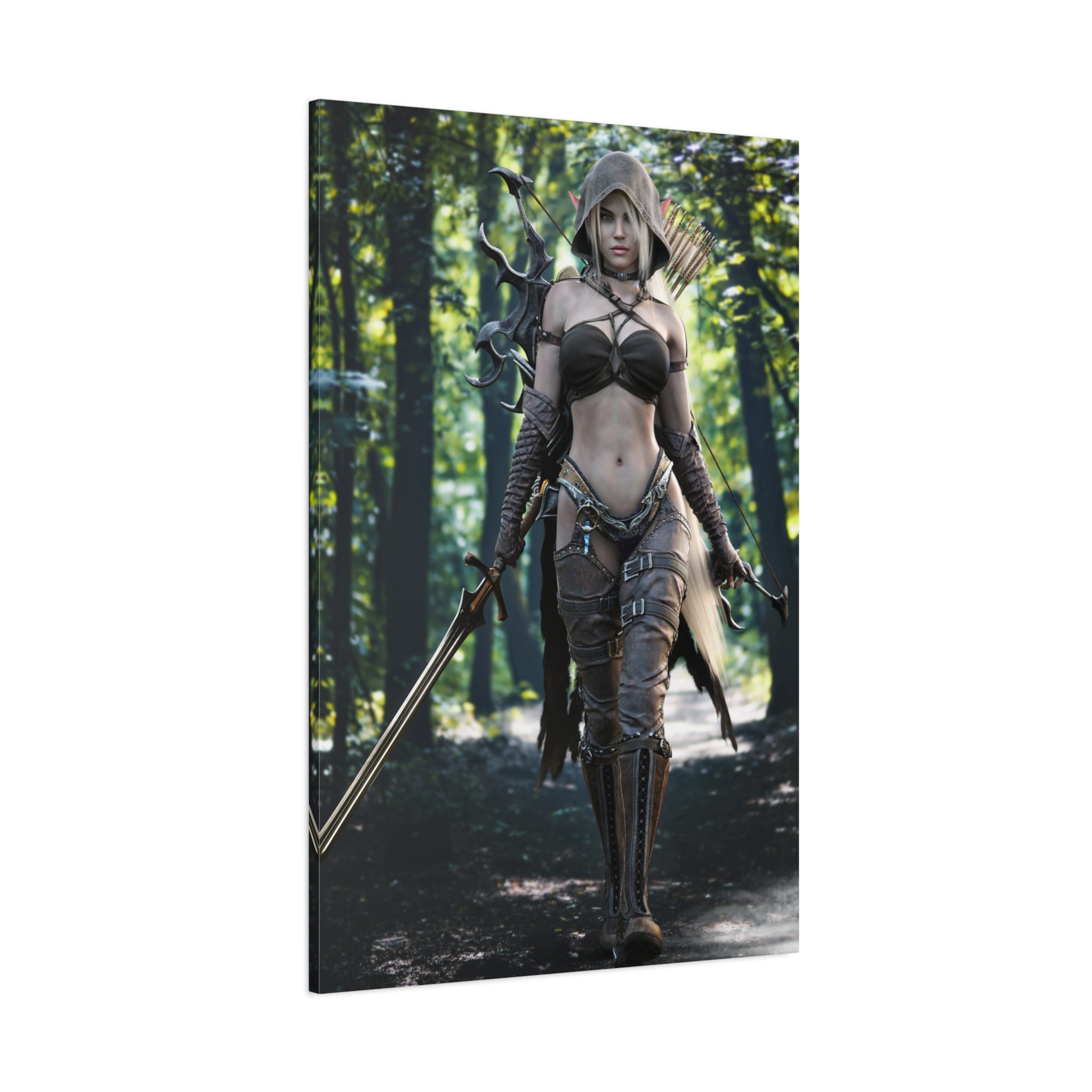 Fantasy Archer Warrior Canvas Print — Female Ranger Wall Art (Matte Stretched) - No Ai - Human created illustration art