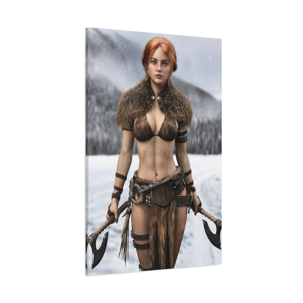 Viking Shieldmaiden Canvas Print — Matte Stretched Wall Art- No AI - Human created illustration art