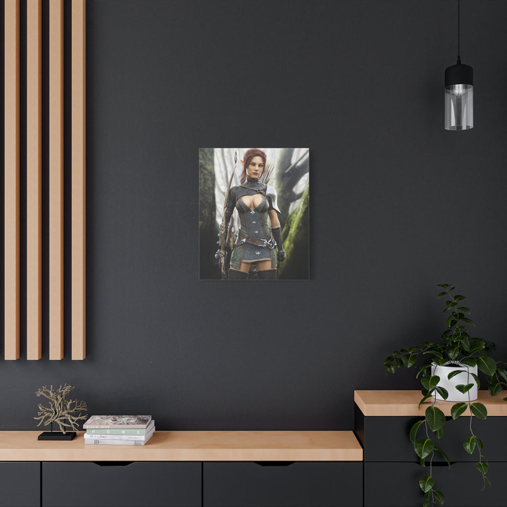 Fantasy Wood Elf Archer Warrior Canvas Print — Matte Stretched Wall Art - No Ai - human created illustration art
