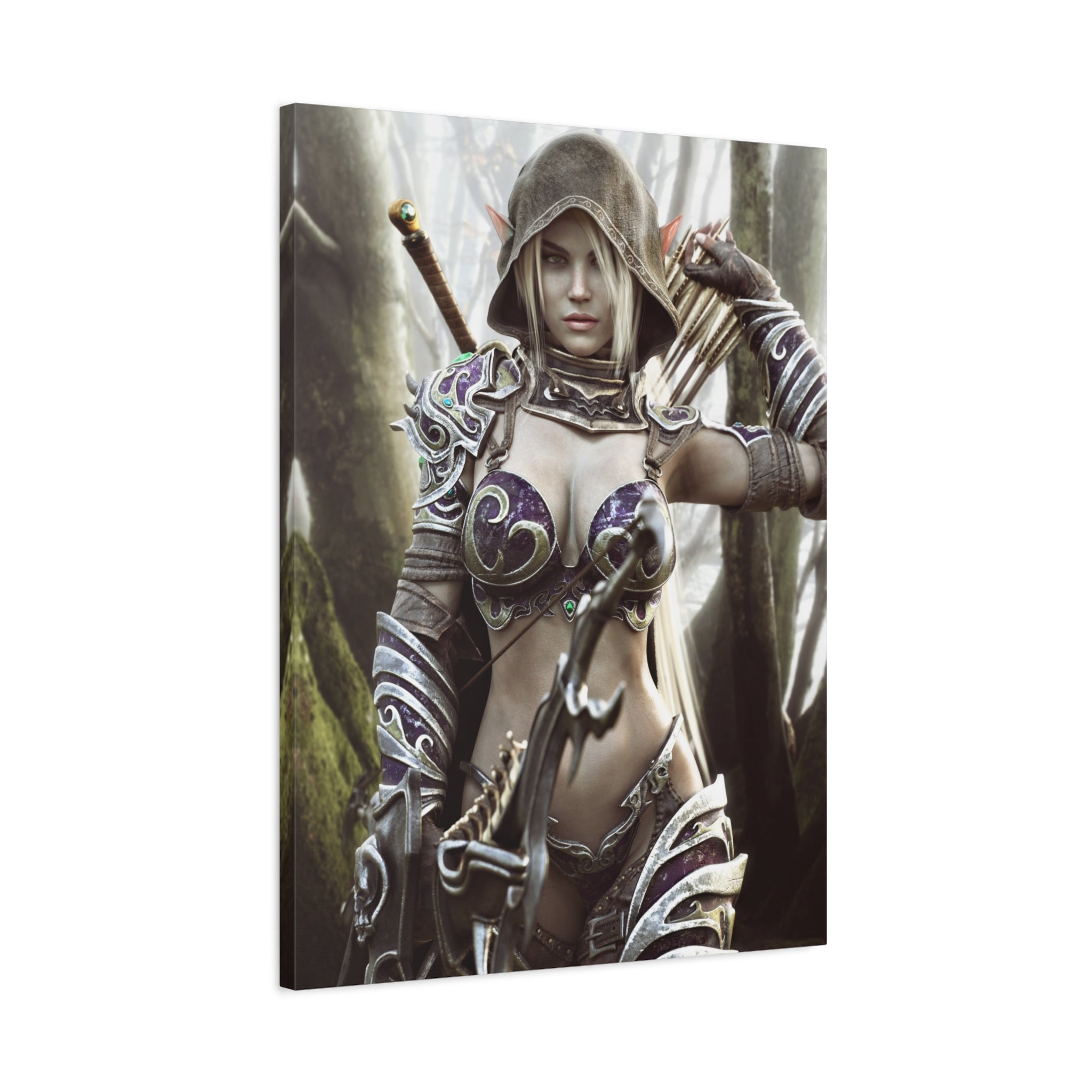 Fantasy Archer Warrior Canvas Print — Matte Stretched Wall Art- No AI- Human created illustration art