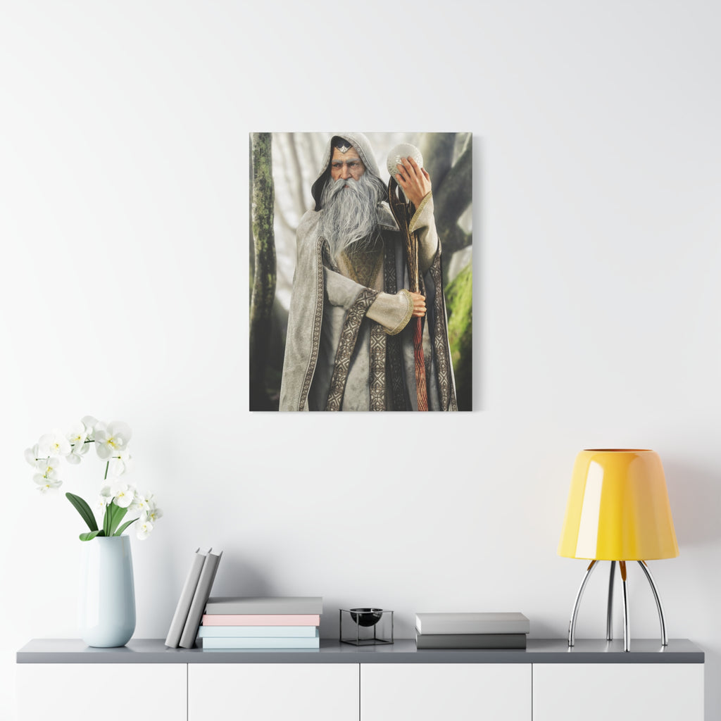 Wizard Portrait Matte Canvas Wall Art - Fantasy Sorcerer Stretched Canvas- No AI - Human created illustration art