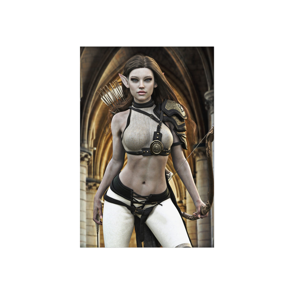 Fantasy Archer Fine Art Poster — Female Elf Warrior Wall Art- No AI- Human created illustration art