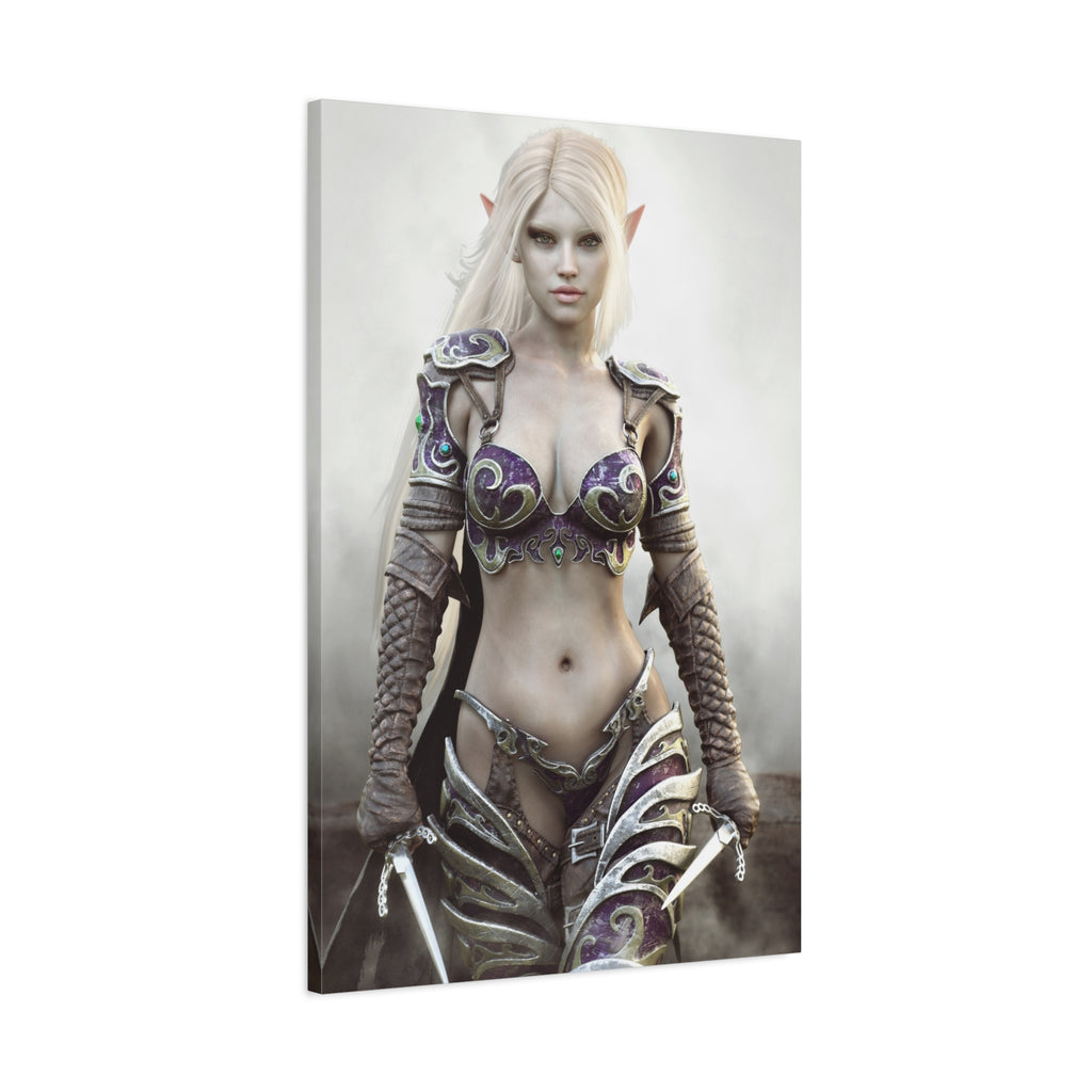 Dark Elf Warrior Fantasy Canvas Print — Matte Stretched Wall Art - No AI- Human created illustration art