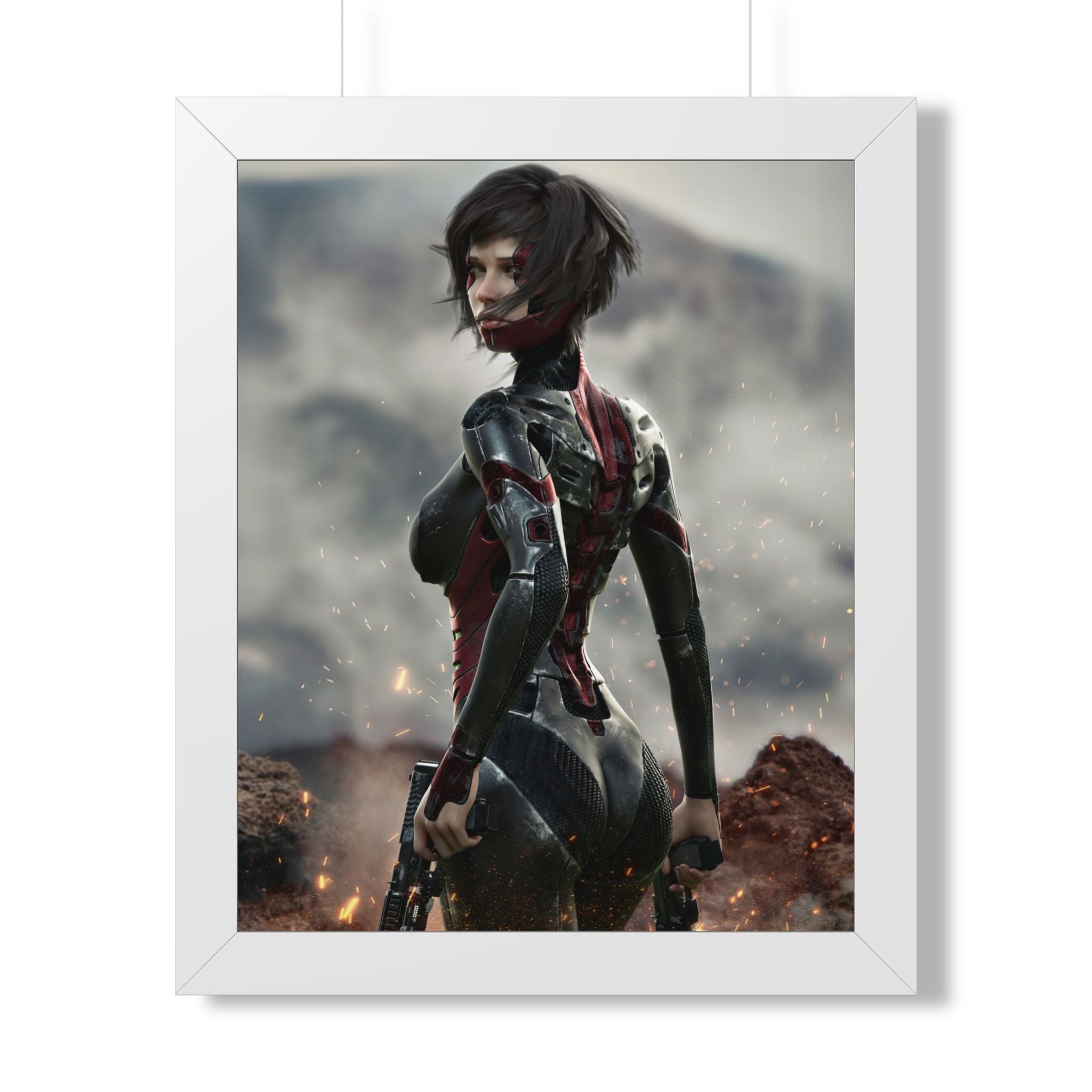 Framed Poster — Futuristic Sci‑Fi Female Warrior Art Print- No AI - Human created illustration art