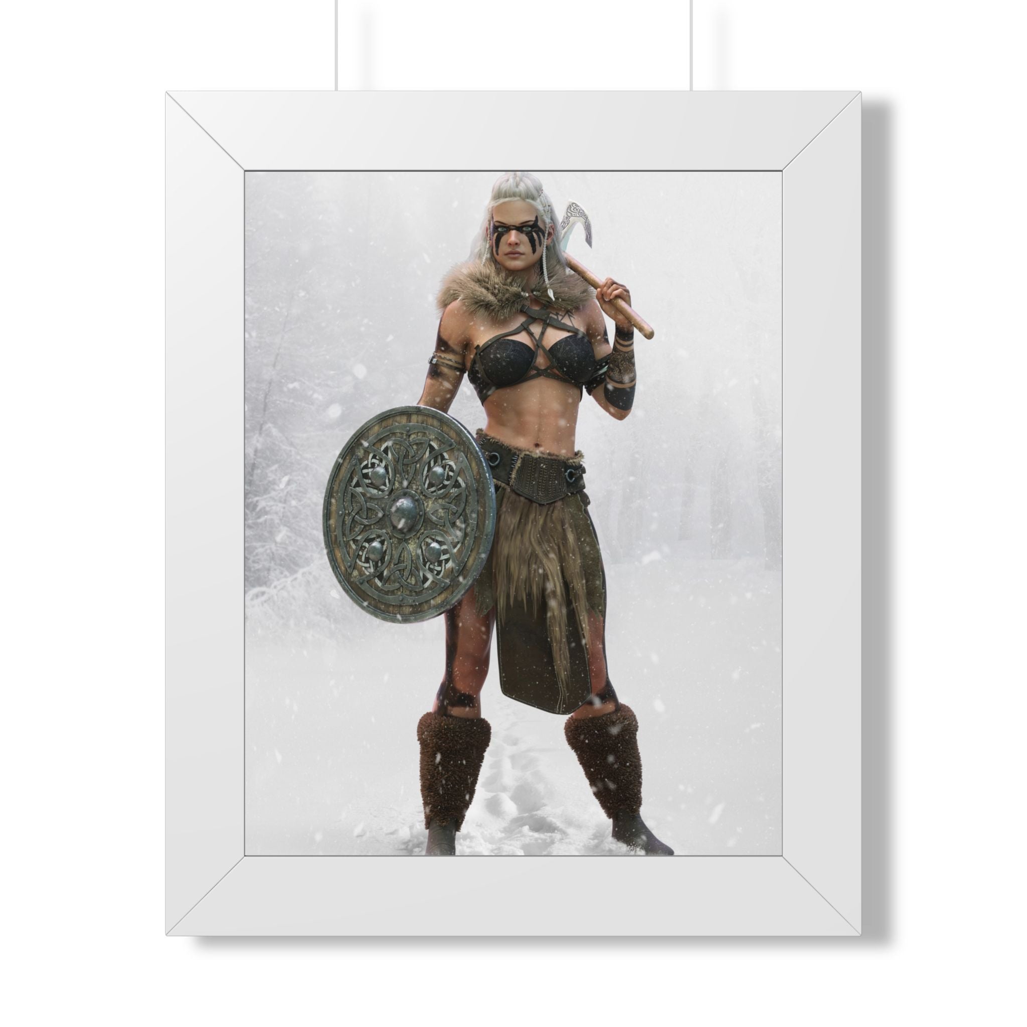 Valkyrie Warrior Framed Poster — Nordic Shieldmaiden Art Print- No AI- Human created illustration art