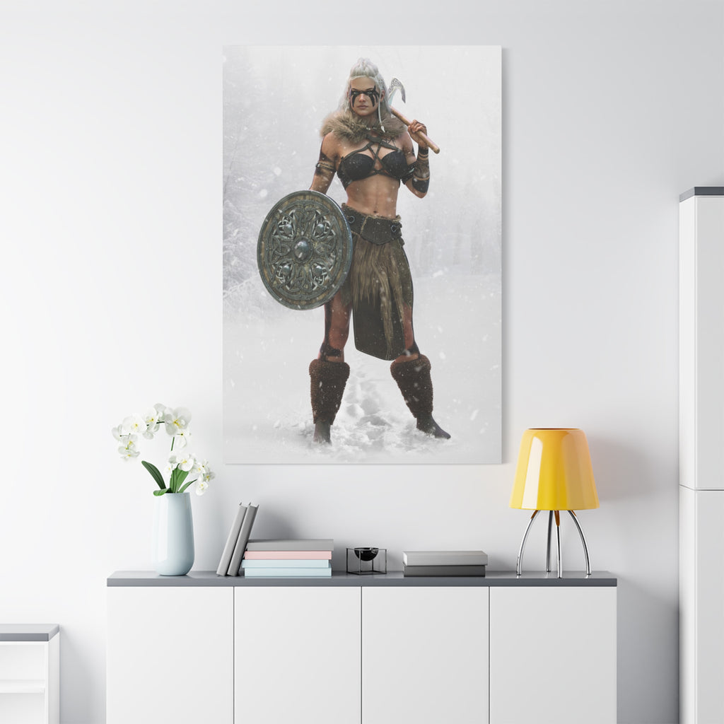 Viking Shieldmaiden Canvas Art – Warrior Woman Matte Stretched Print- No AI - Human created illustration art