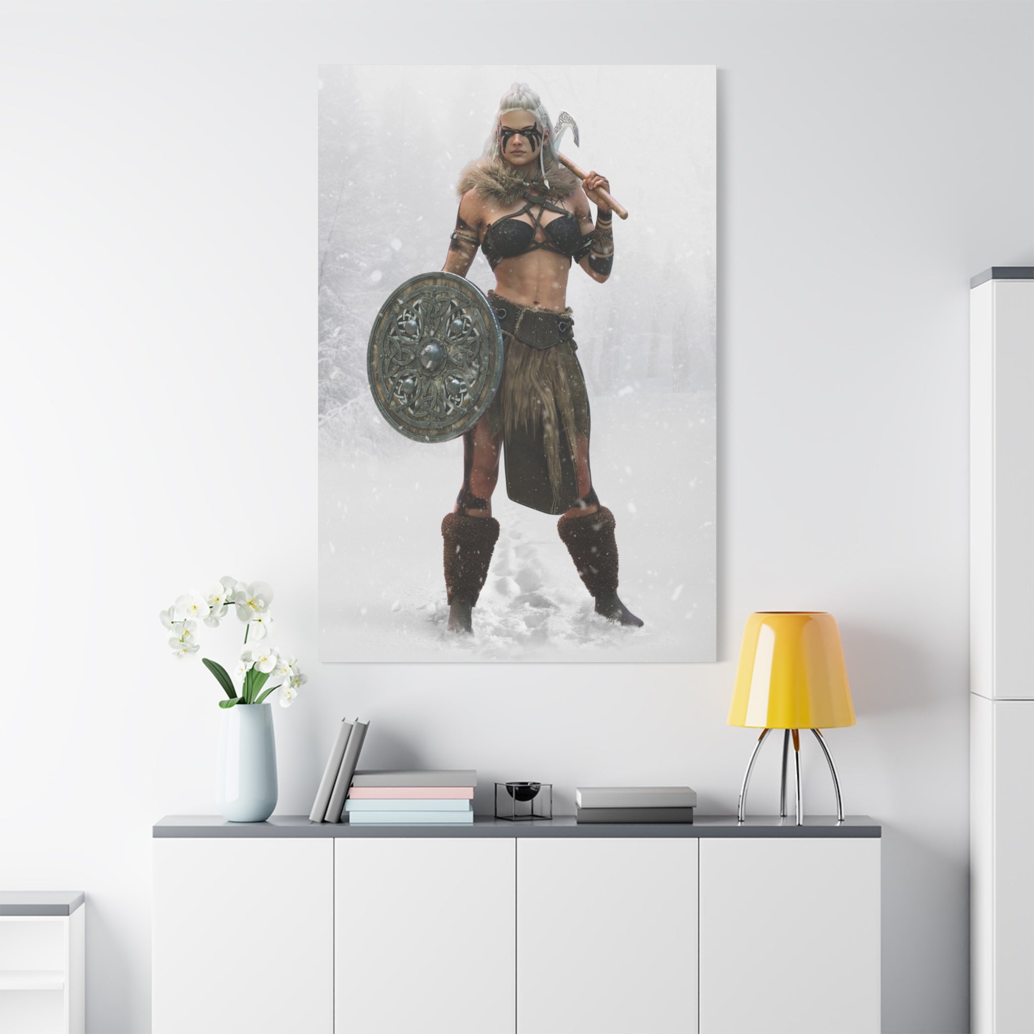 Viking Shieldmaiden Canvas Art – Warrior Woman Matte Stretched Print- No AI - Human created illustration art