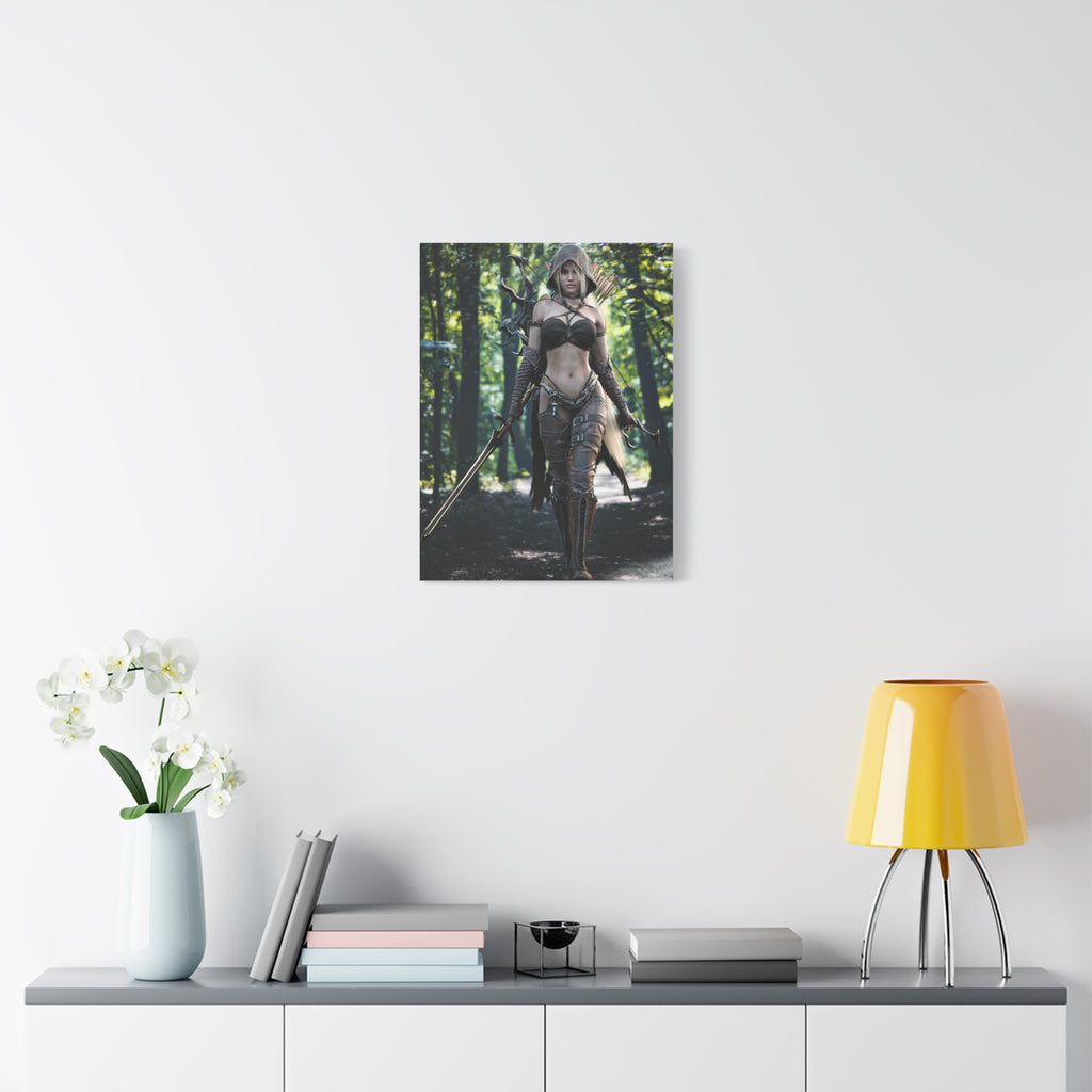 Fantasy Archer Warrior Canvas Print — Female Ranger Wall Art (Matte Stretched) - No Ai - Human created illustration art