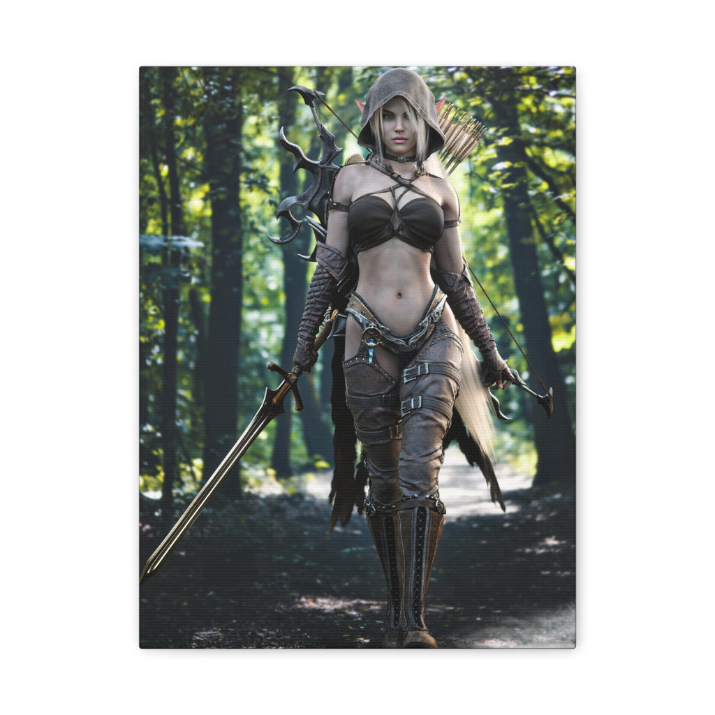 Fantasy Archer Warrior Canvas Print — Female Ranger Wall Art (Matte Stretched) - No Ai - Human created illustration art