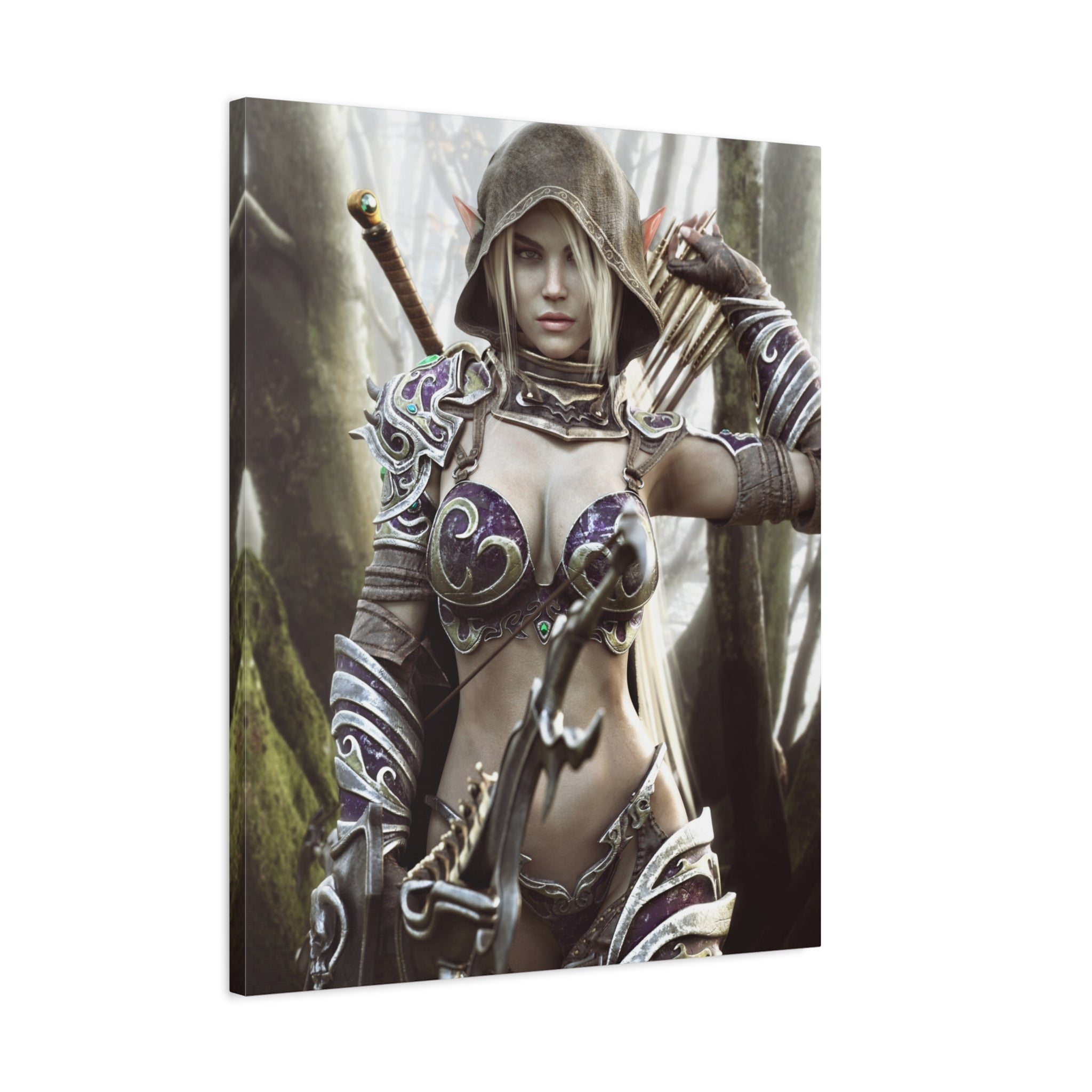Fantasy Archer Warrior Canvas Print — Matte Stretched Wall Art- No AI- Human created illustration art